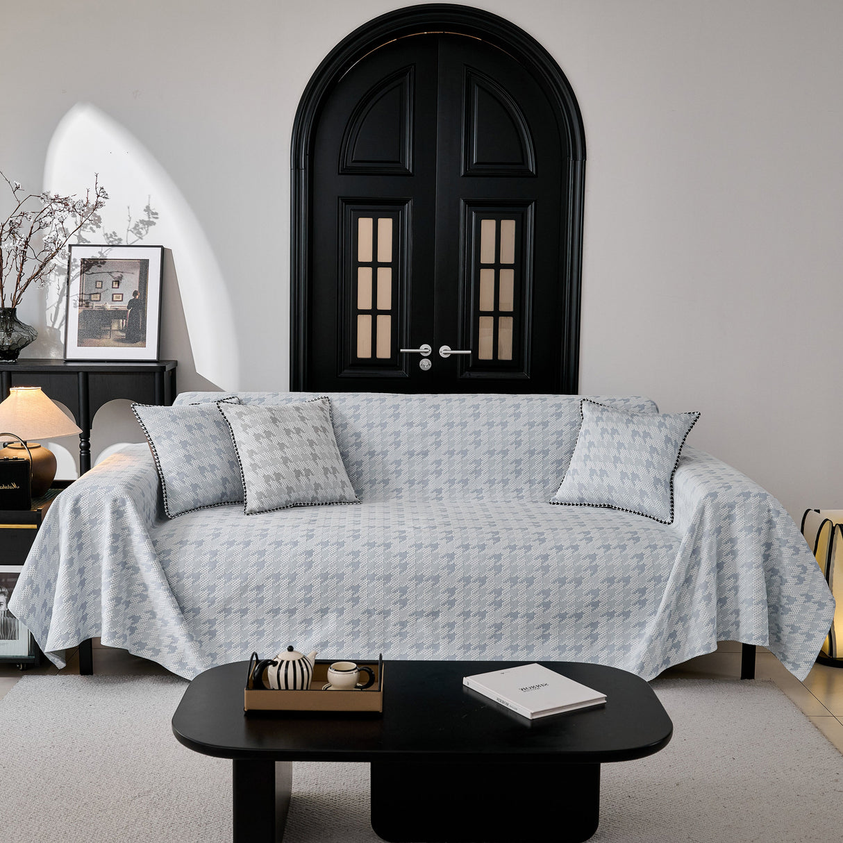 Houndstooth Non Slip Sofa Covers for Sofas Luxury Extra Large Blanket to Cover Couch