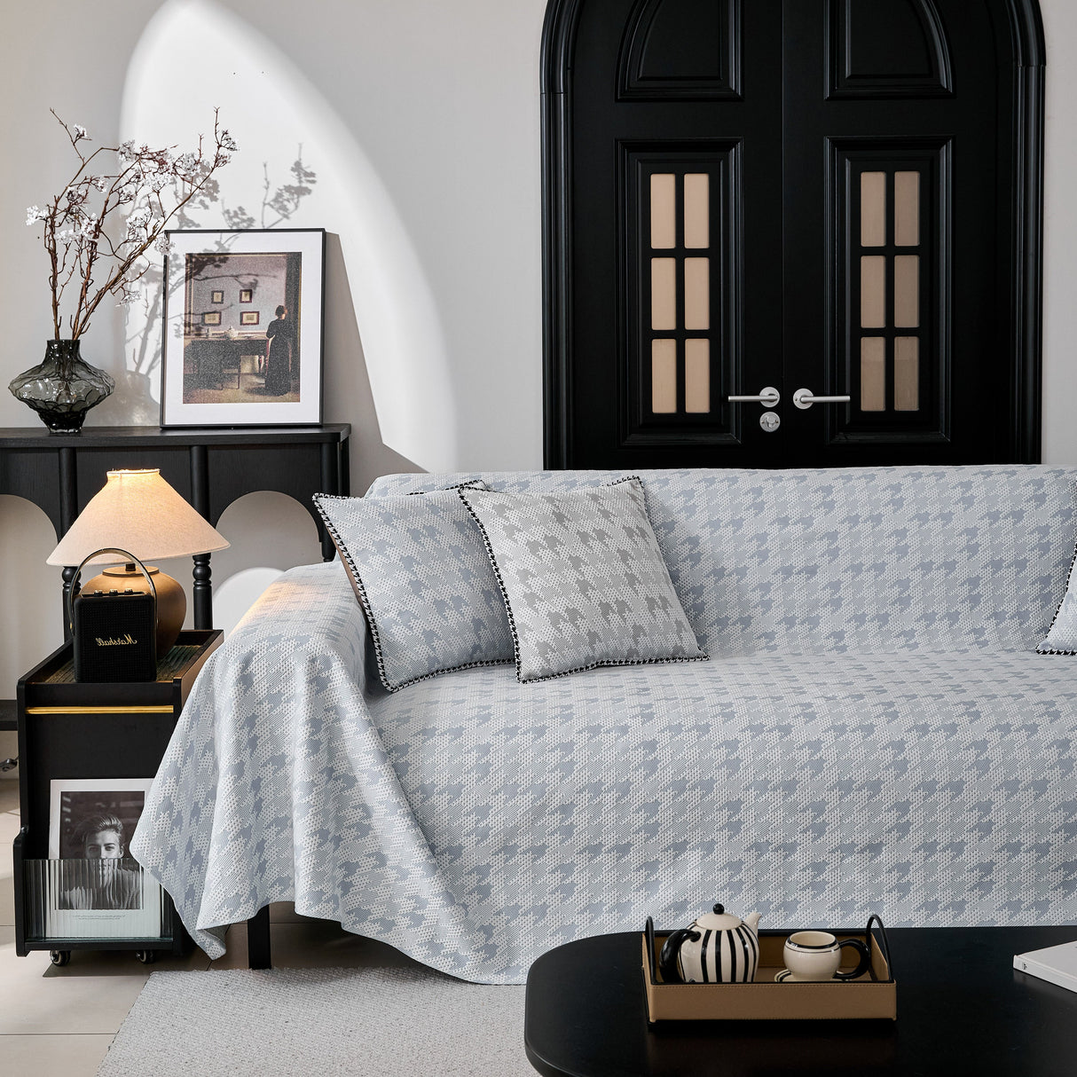 Houndstooth Non Slip Sofa Covers for Sofas Luxury Extra Large Blanket to Cover Couch