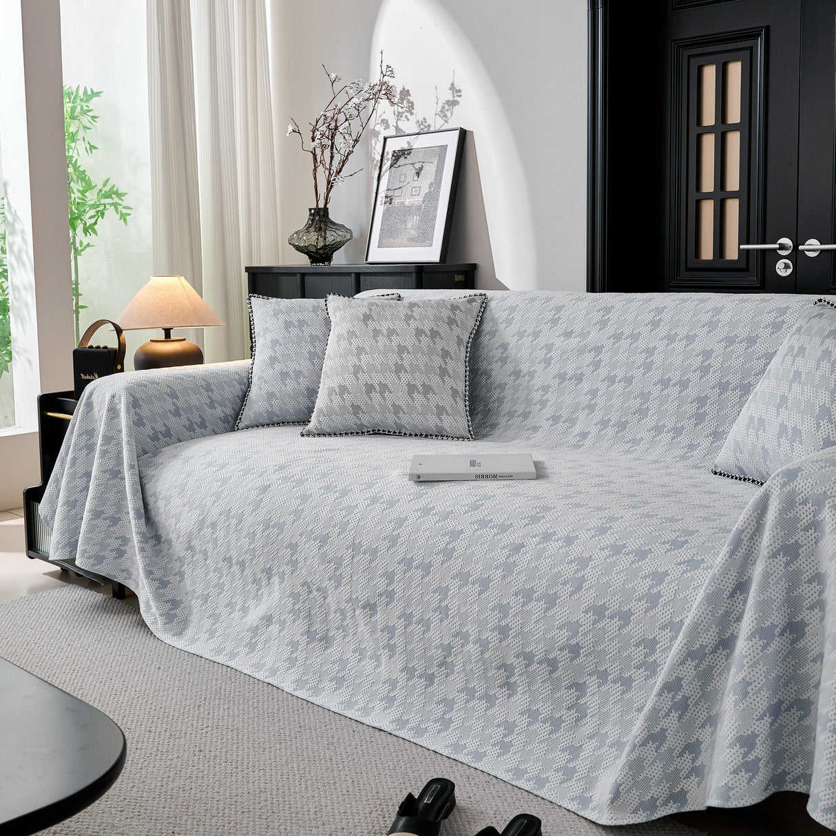 Houndstooth Non Slip Sofa Covers for Sofas Luxury Extra Large Blanket to Cover Couch