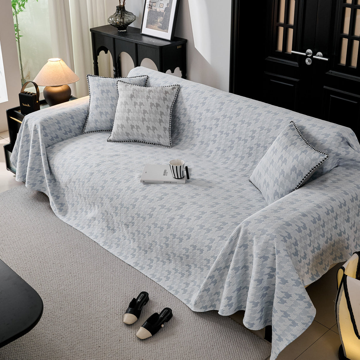 Houndstooth Non Slip Sofa Covers for Sofas Luxury Extra Large Blanket to Cover Couch
