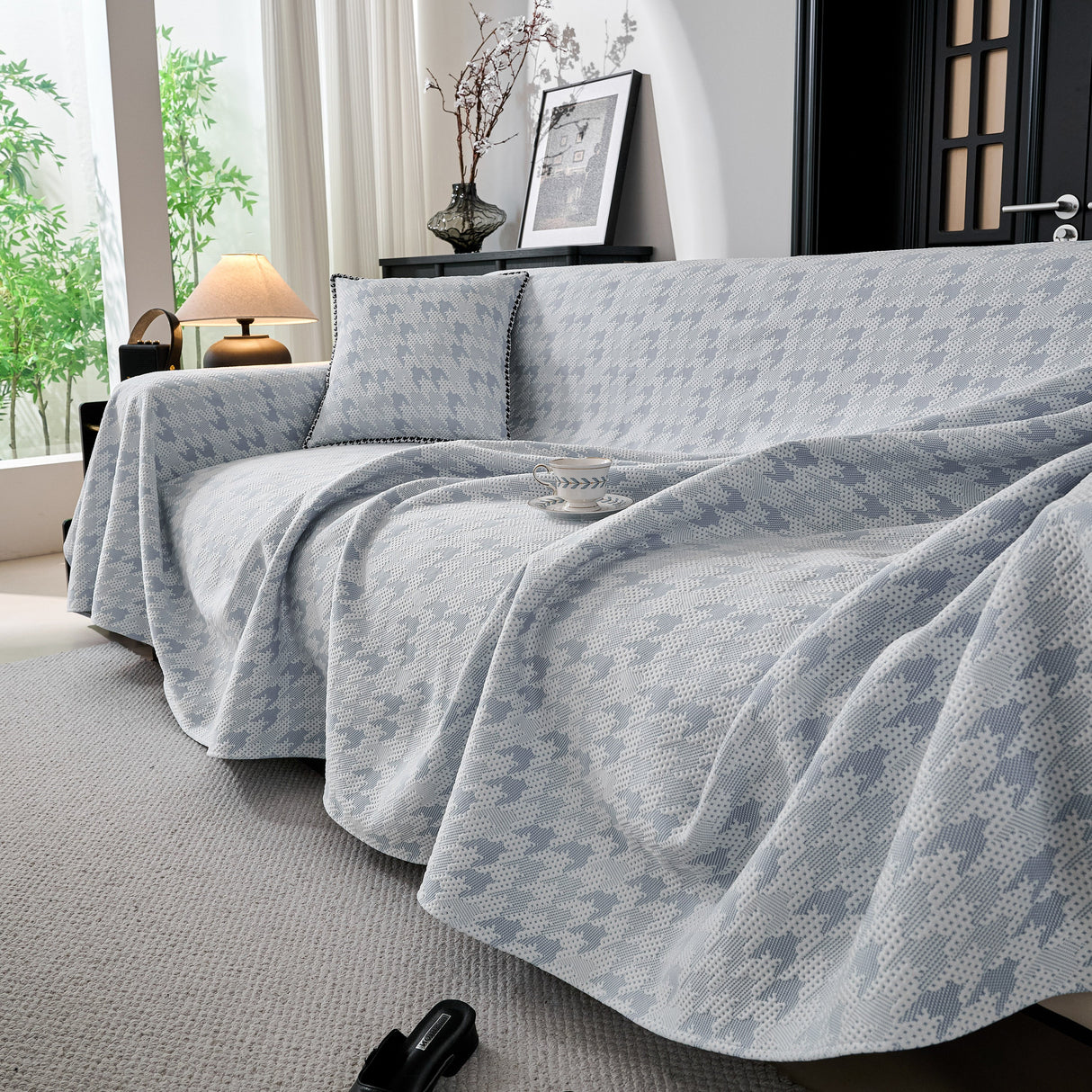 Houndstooth Non Slip Sofa Covers for Sofas Luxury Extra Large Blanket to Cover Couch