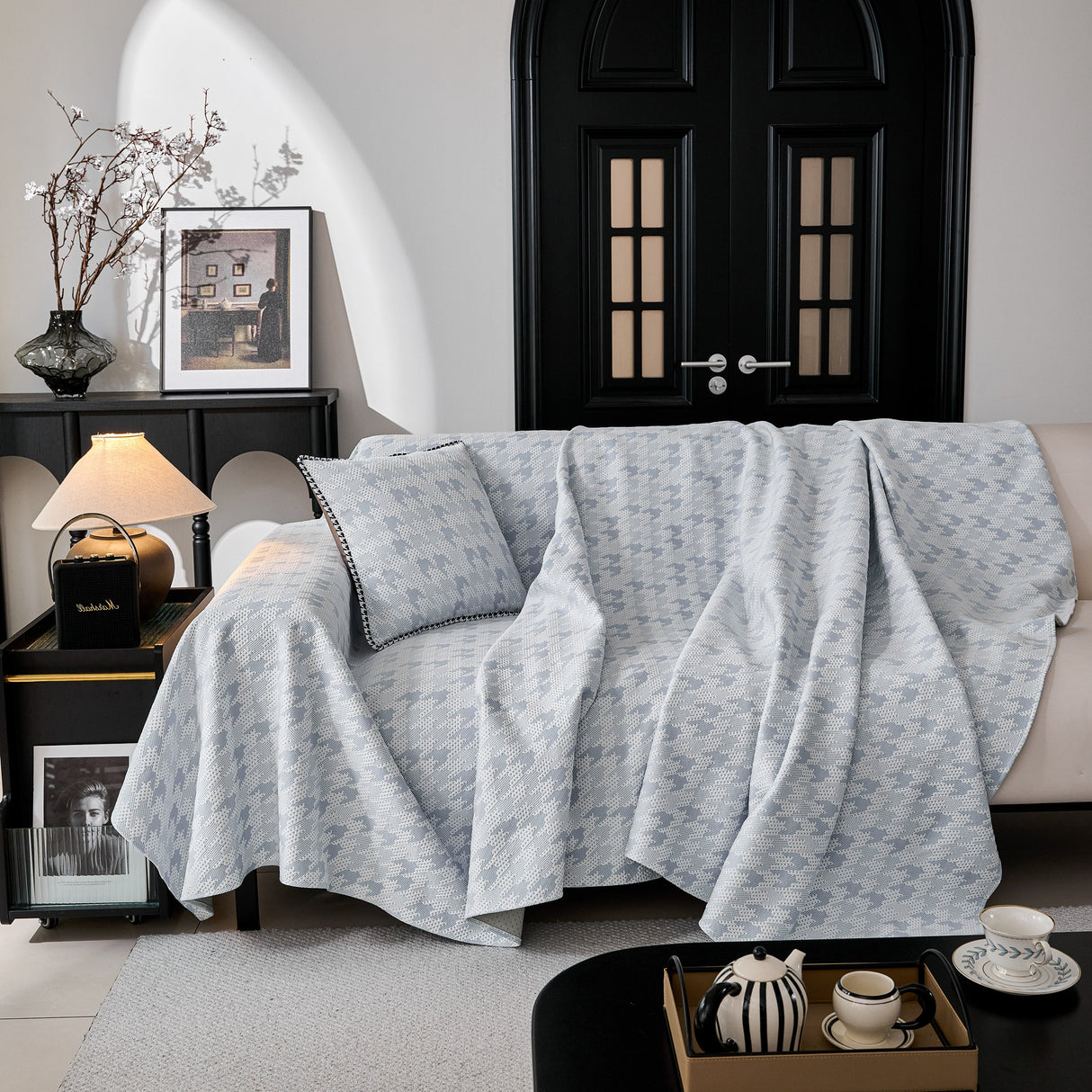 Houndstooth Non Slip Sofa Covers for Sofas Luxury Extra Large Blanket to Cover Couch