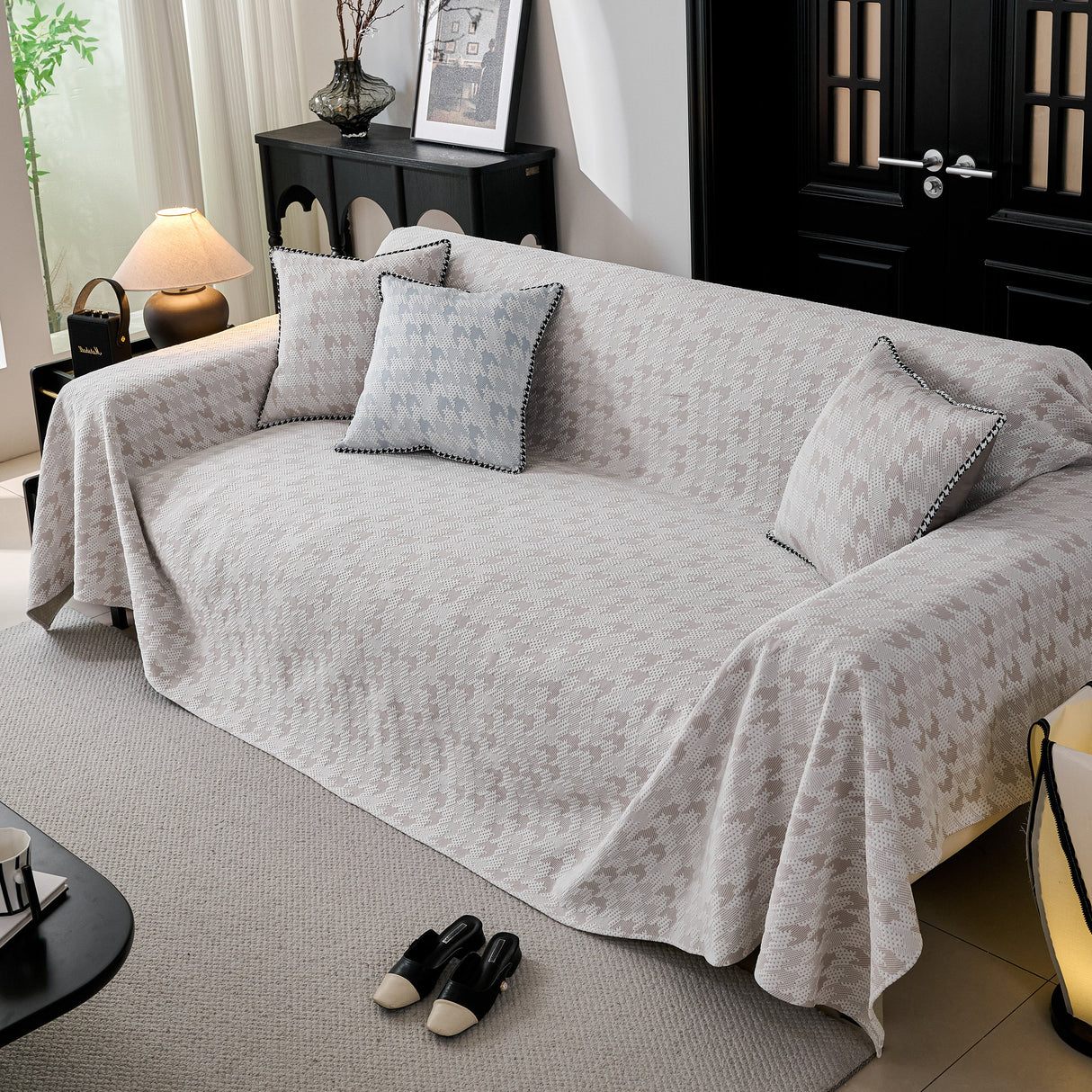 Houndstooth Non Slip Sofa Covers for Sofas Luxury Extra Large Blanket to Cover Couch