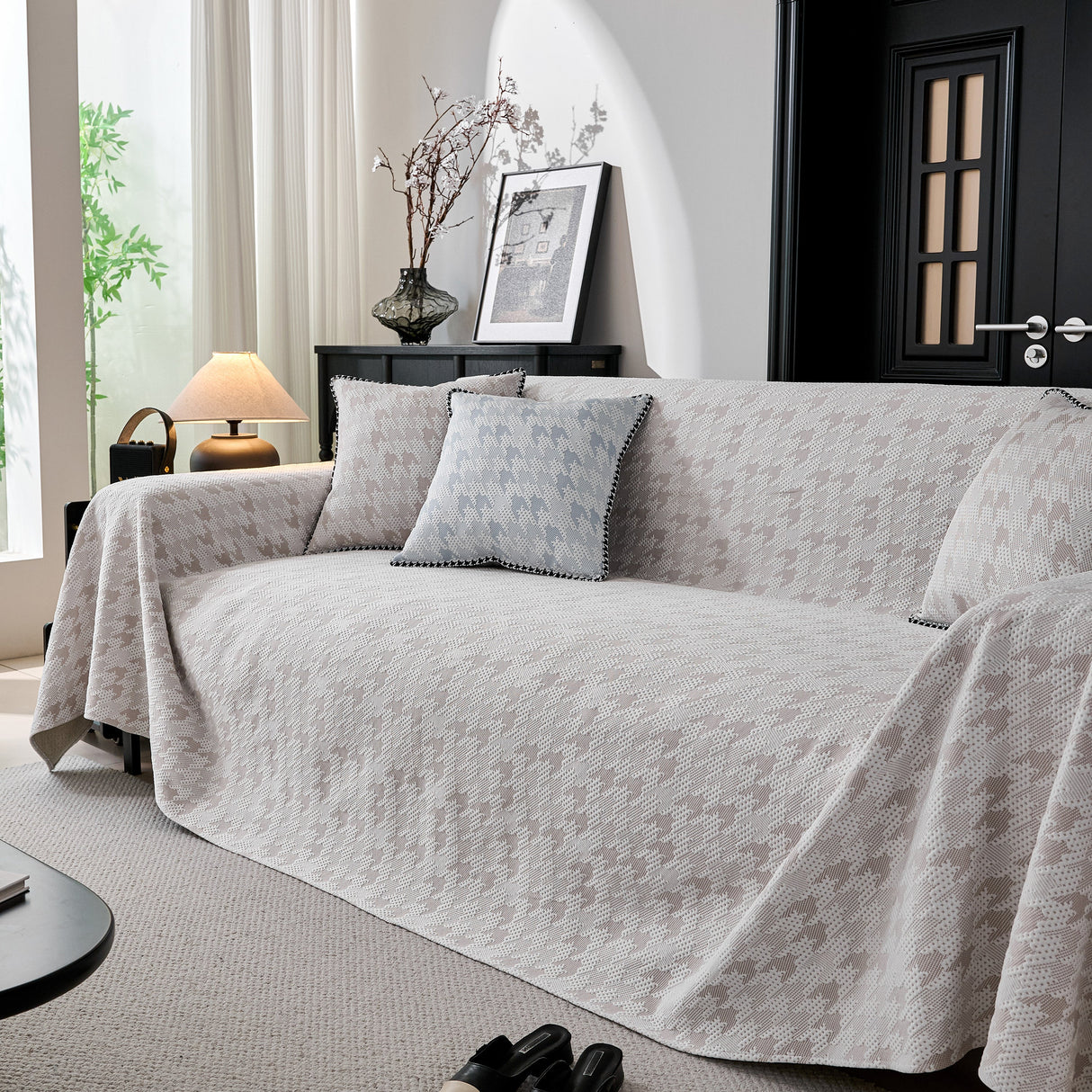 Houndstooth Non Slip Sofa Covers for Sofas Luxury Extra Large Blanket to Cover Couch