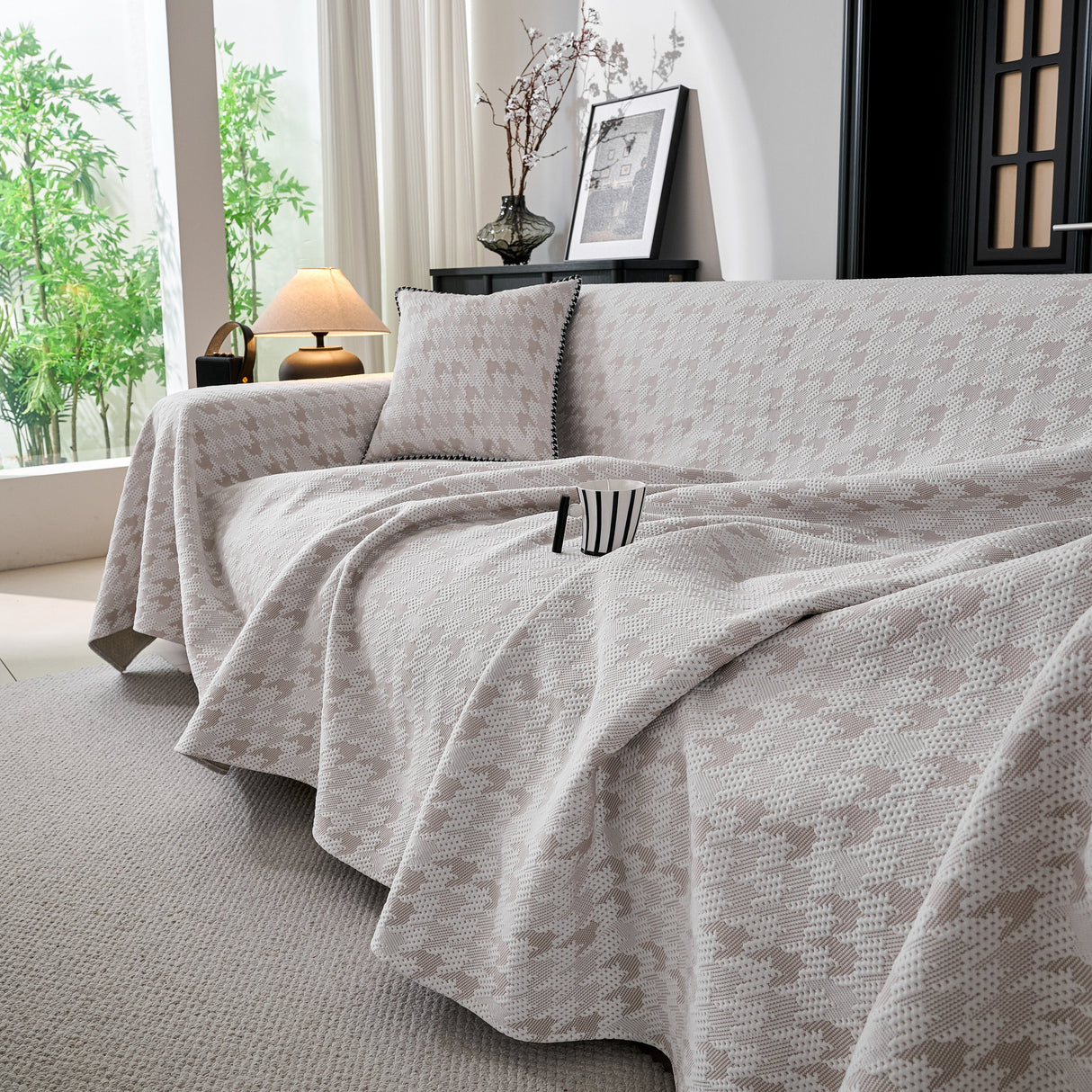 Houndstooth Non Slip Sofa Covers for Sofas Luxury Extra Large Blanket to Cover Couch