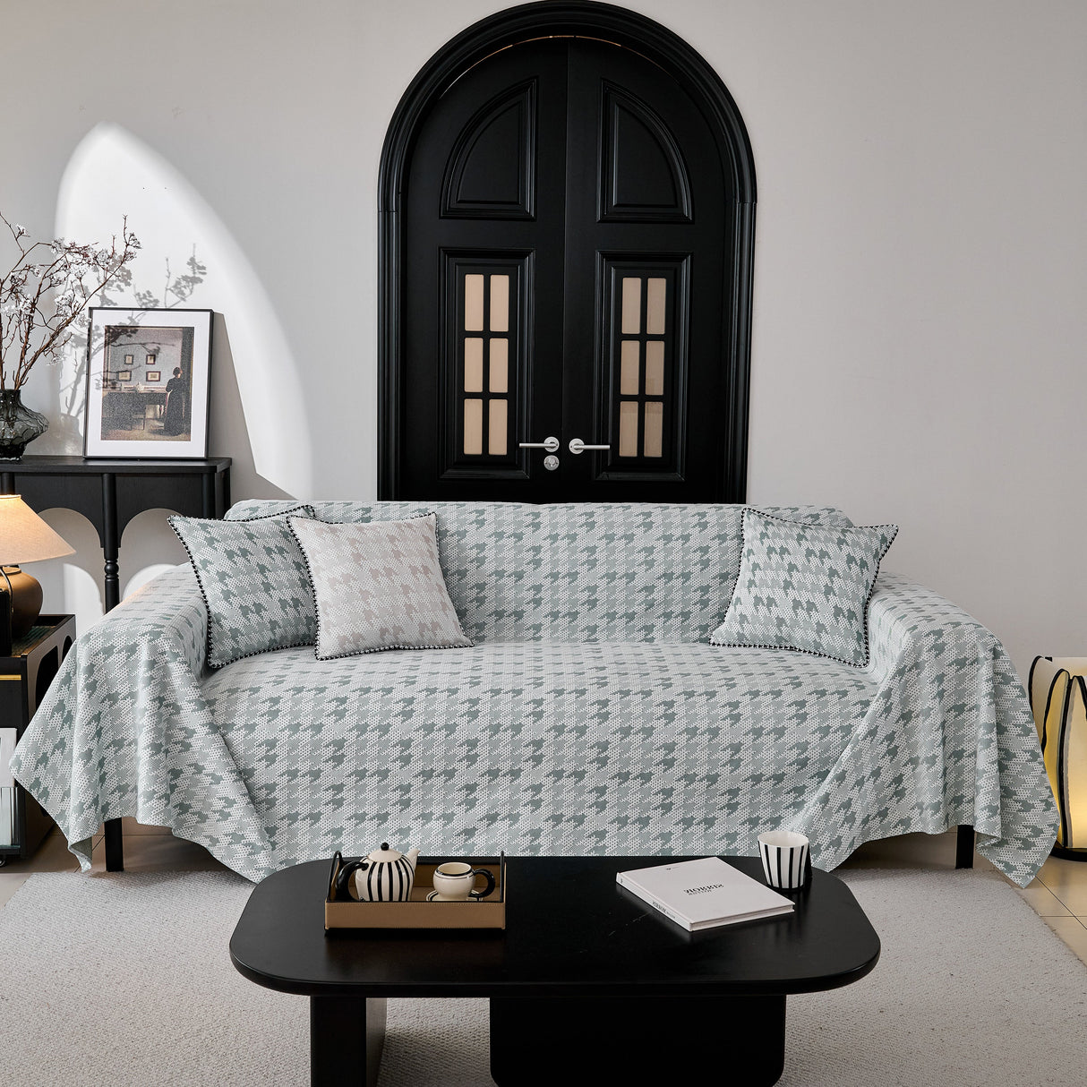 Houndstooth Non Slip Sofa Covers for Sofas Luxury Extra Large Blanket to Cover Couch