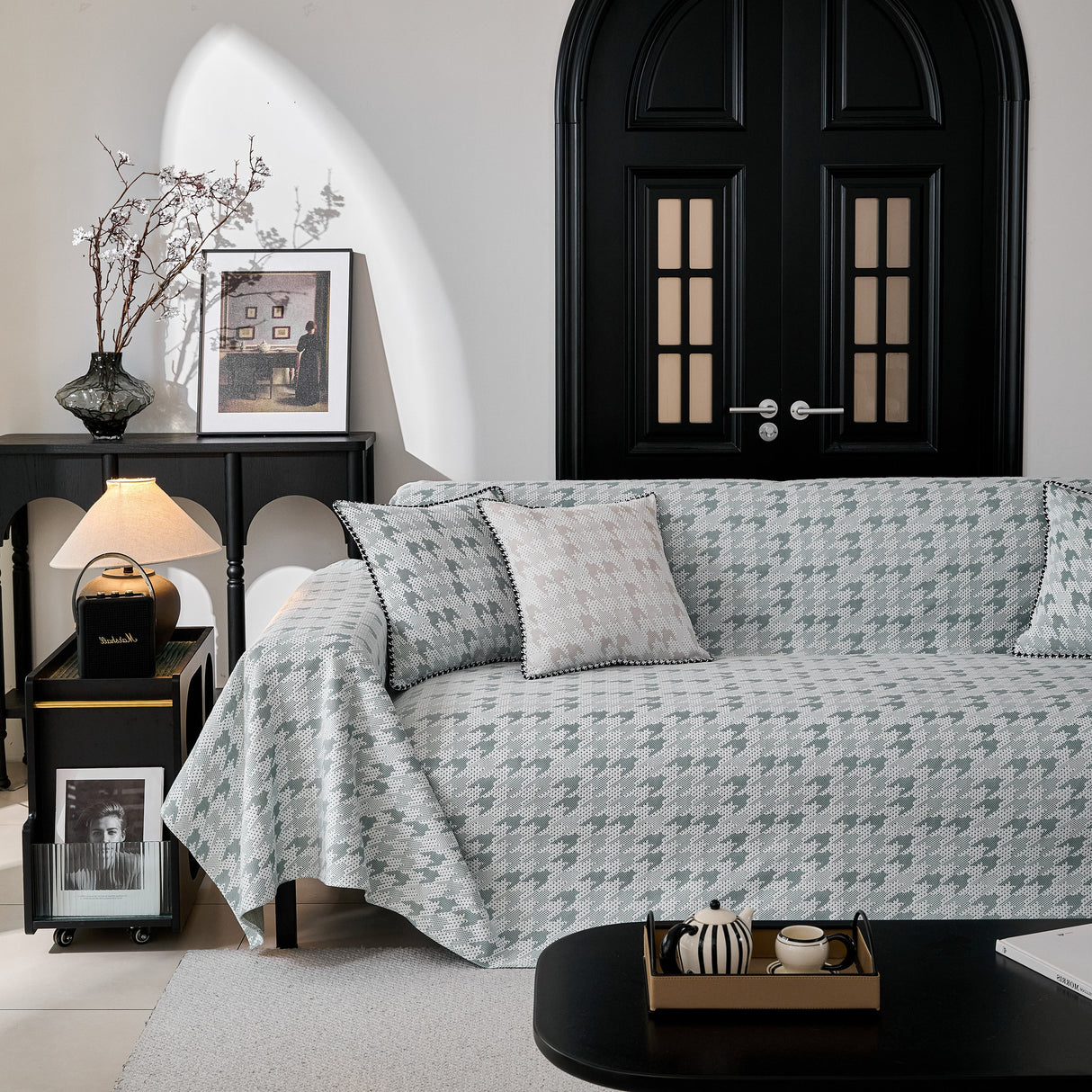 Houndstooth Non Slip Sofa Covers for Sofas Luxury Extra Large Blanket to Cover Couch