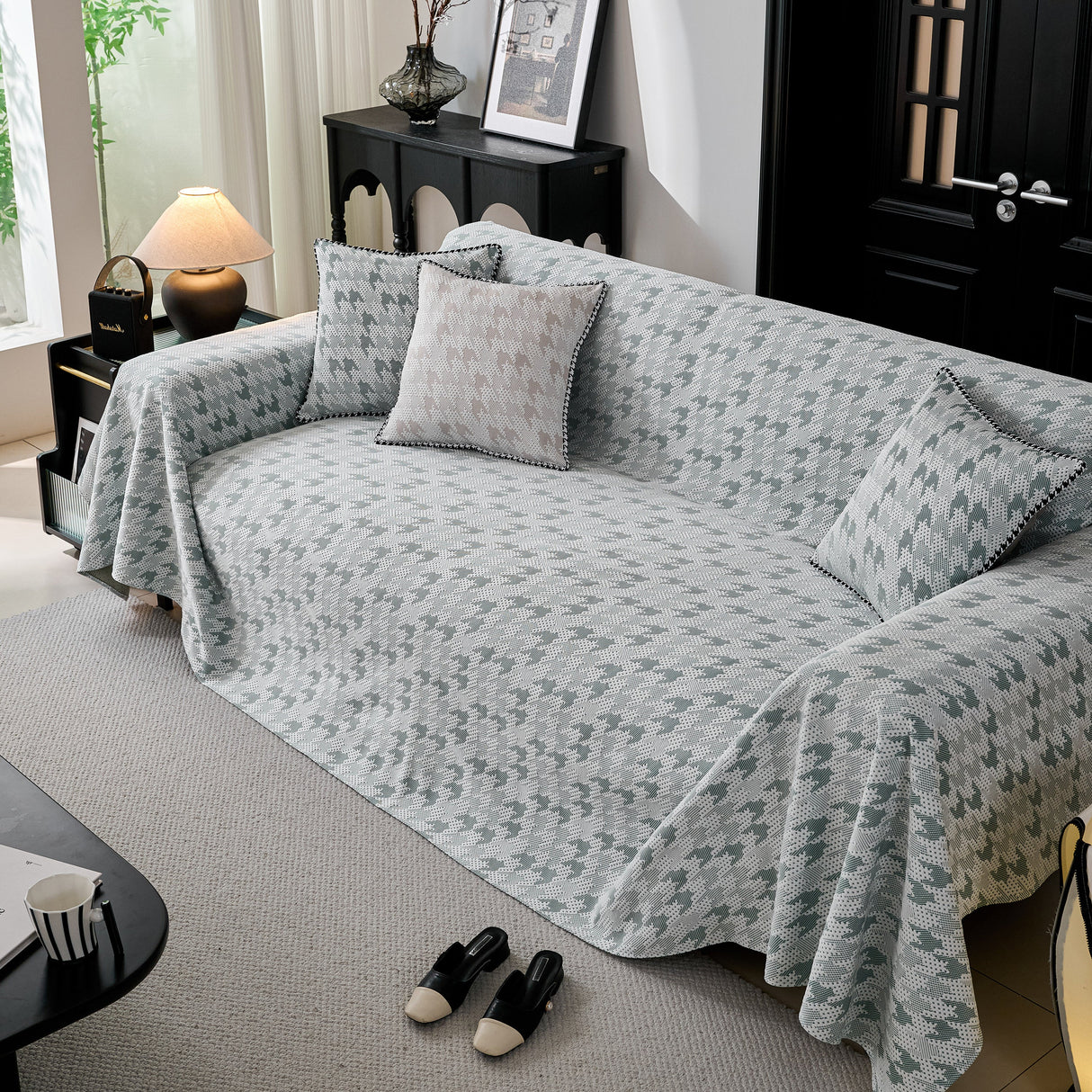 Houndstooth Non Slip Sofa Covers for Sofas Luxury Extra Large Blanket to Cover Couch