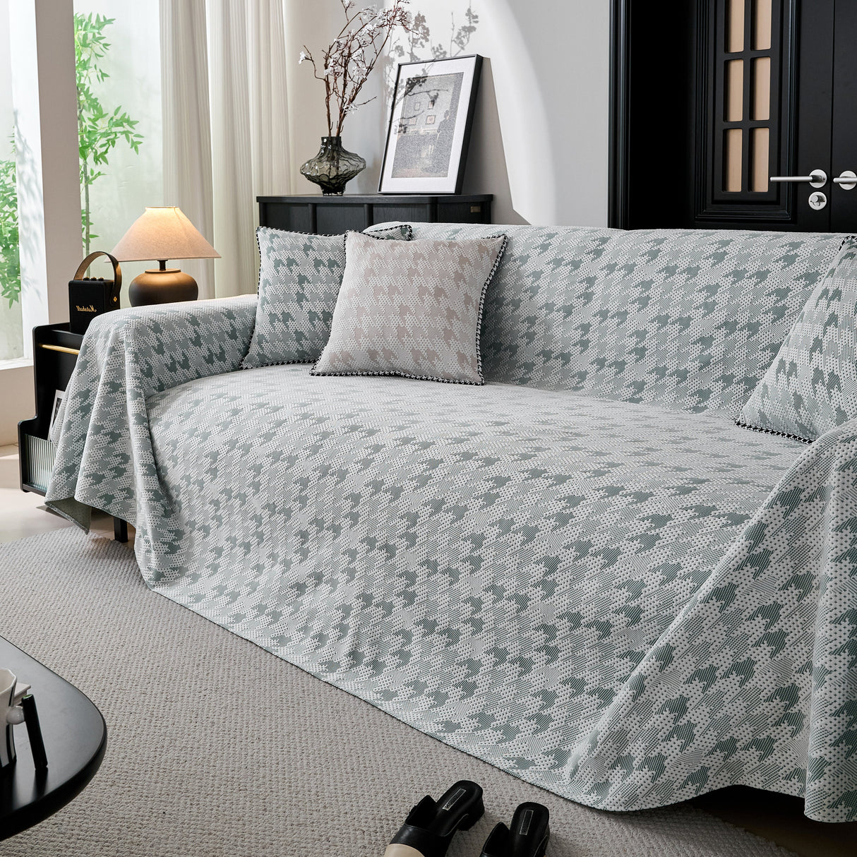 Houndstooth Non Slip Sofa Covers for Sofas Luxury Extra Large Blanket to Cover Couch