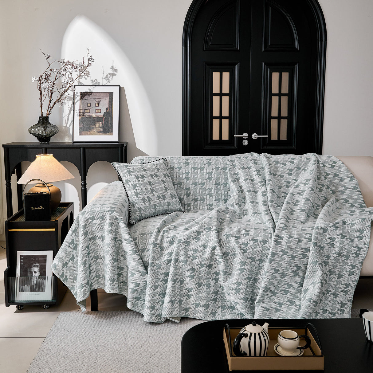 Houndstooth Non Slip Sofa Covers for Sofas Luxury Extra Large Blanket to Cover Couch