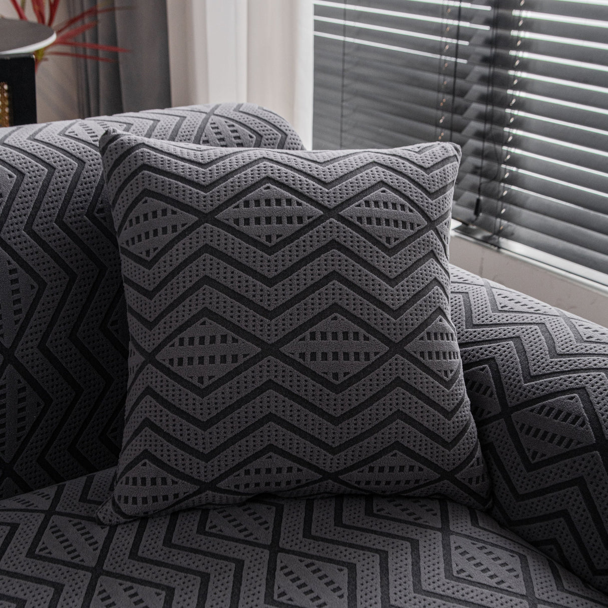 Modern Geometric Jacquard Sofa Slipcover, High Stretch 1-Piece Textured Couch Cover