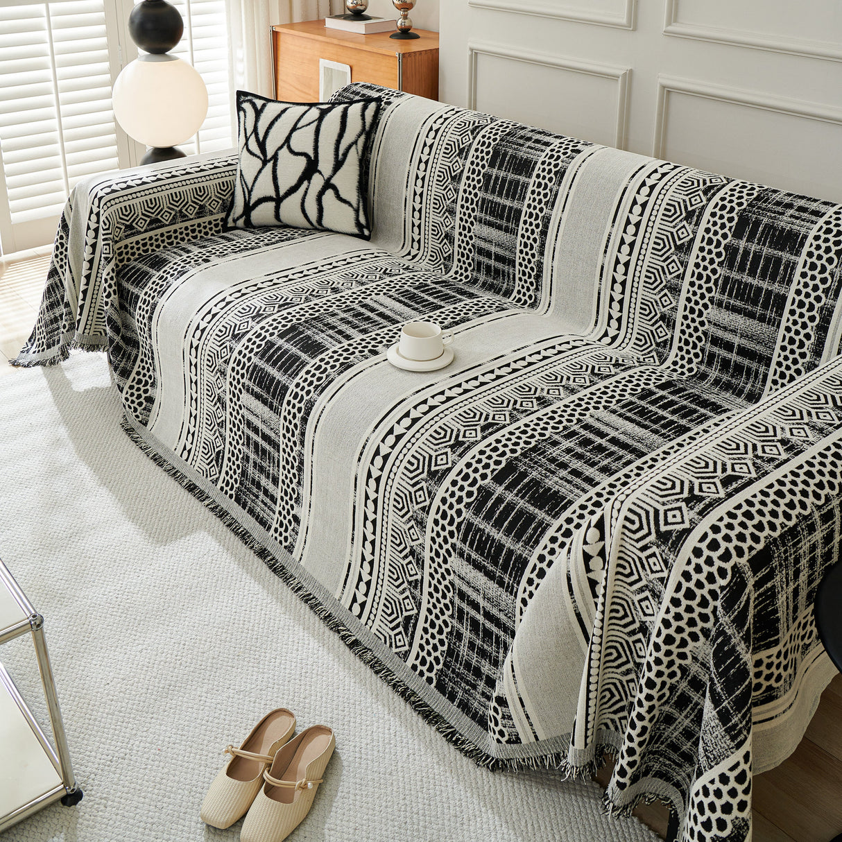 Chenille Sofa Cover Throw Blanket, Boho Geometric Scratch Proof Couch Protector