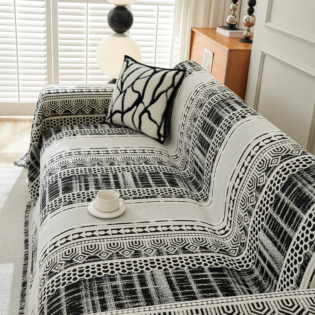 Chenille Sofa Cover Throw Blanket, Boho Geometric Scratch Proof Couch Protector