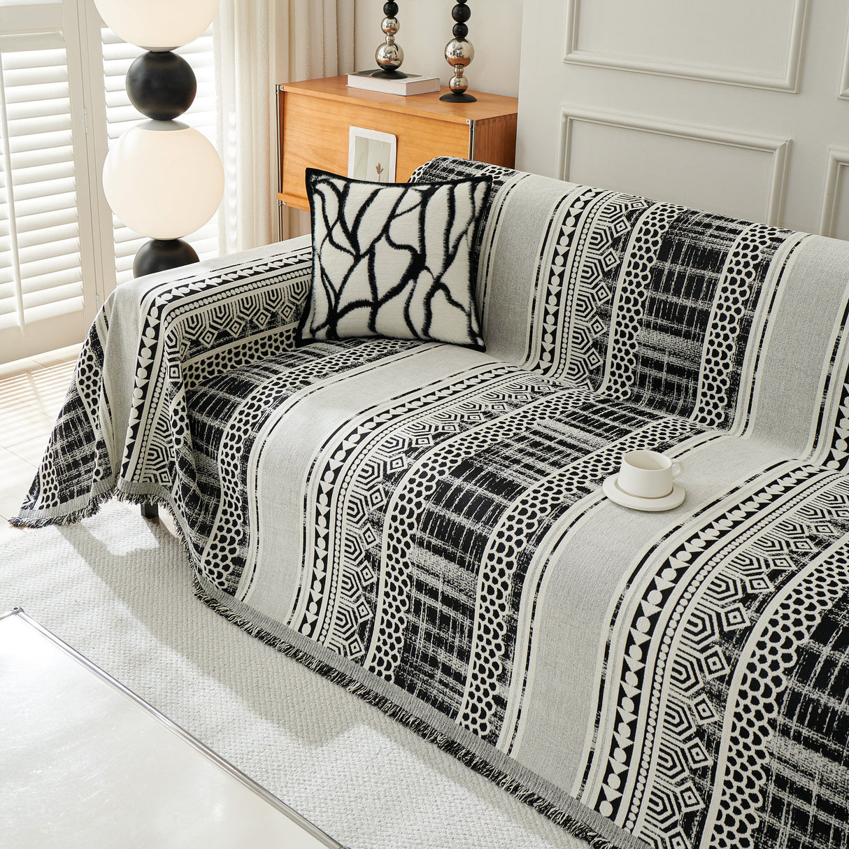 Chenille Sofa Cover Throw Blanket, Boho Geometric Scratch Proof Couch Protector