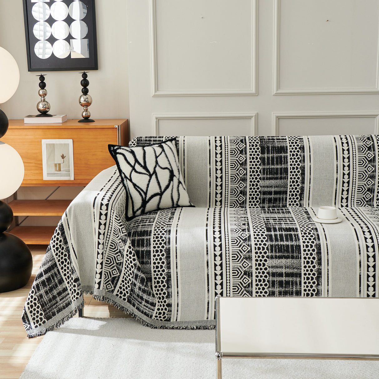 Chenille Sofa Cover Throw Blanket, Boho Geometric Scratch Proof Couch Protector