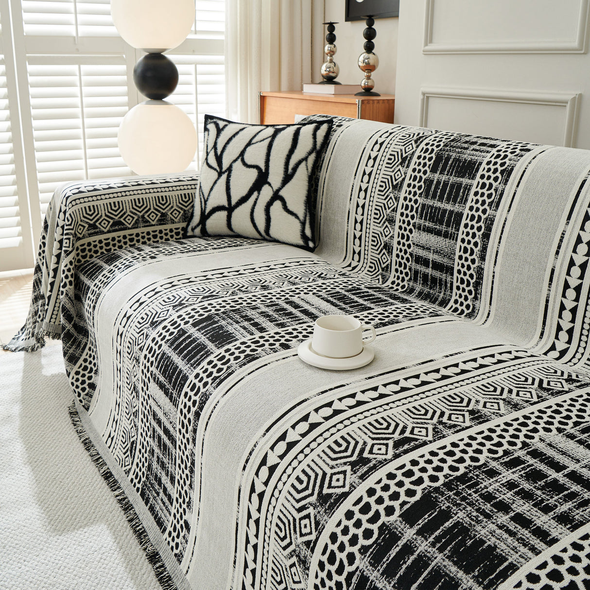 Chenille Sofa Cover Throw Blanket, Boho Geometric Scratch Proof Couch Protector