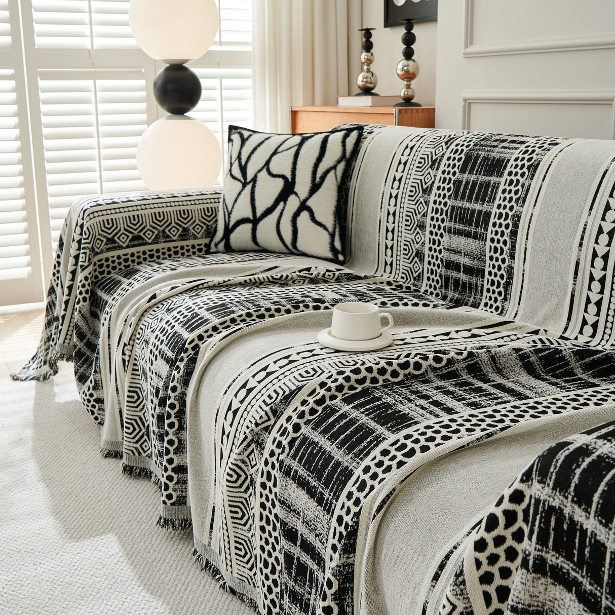 Chenille Sofa Cover Throw Blanket, Boho Geometric Scratch Proof Couch Protector