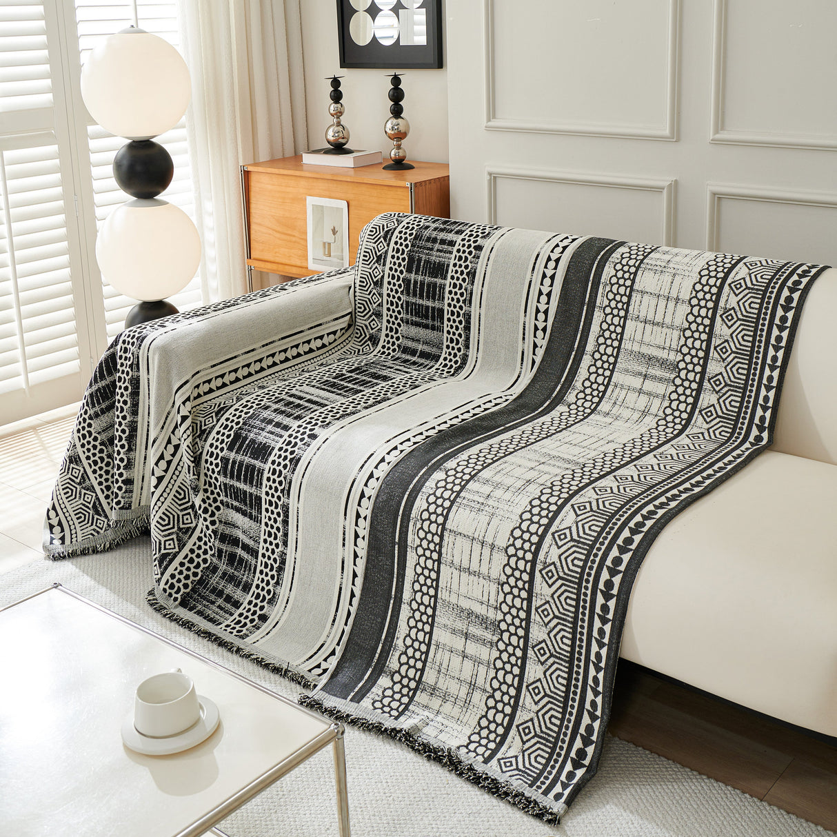 Chenille Sofa Cover Throw Blanket, Boho Geometric Scratch Proof Couch Protector