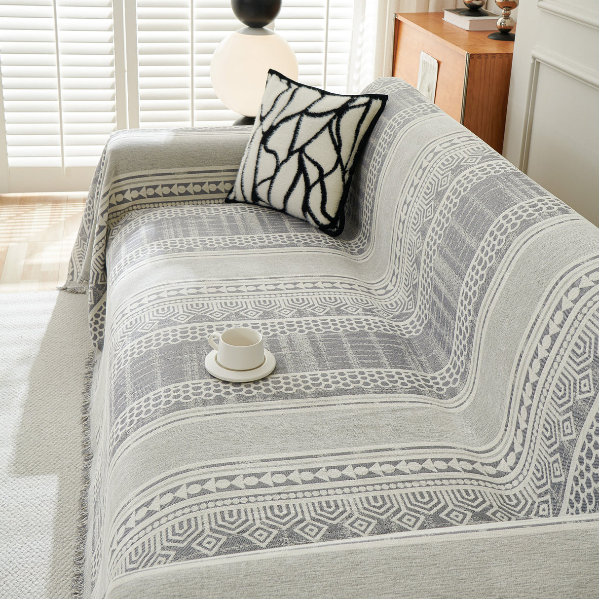 Chenille Sofa Cover Throw Blanket, Boho Geometric Scratch Proof Couch Protector