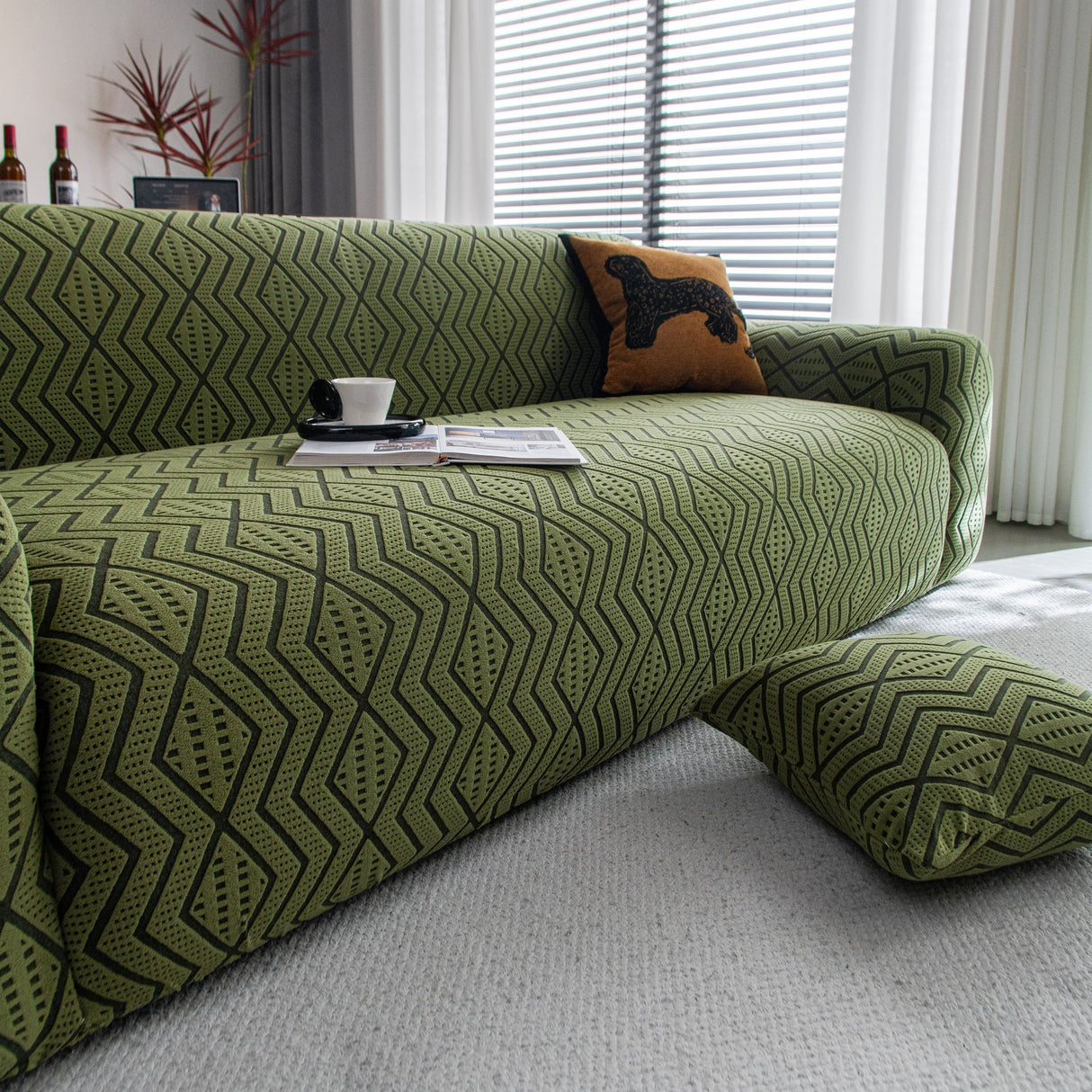 Modern Geometric Jacquard Sofa Slipcover, High Stretch 1-Piece Textured Couch Cover