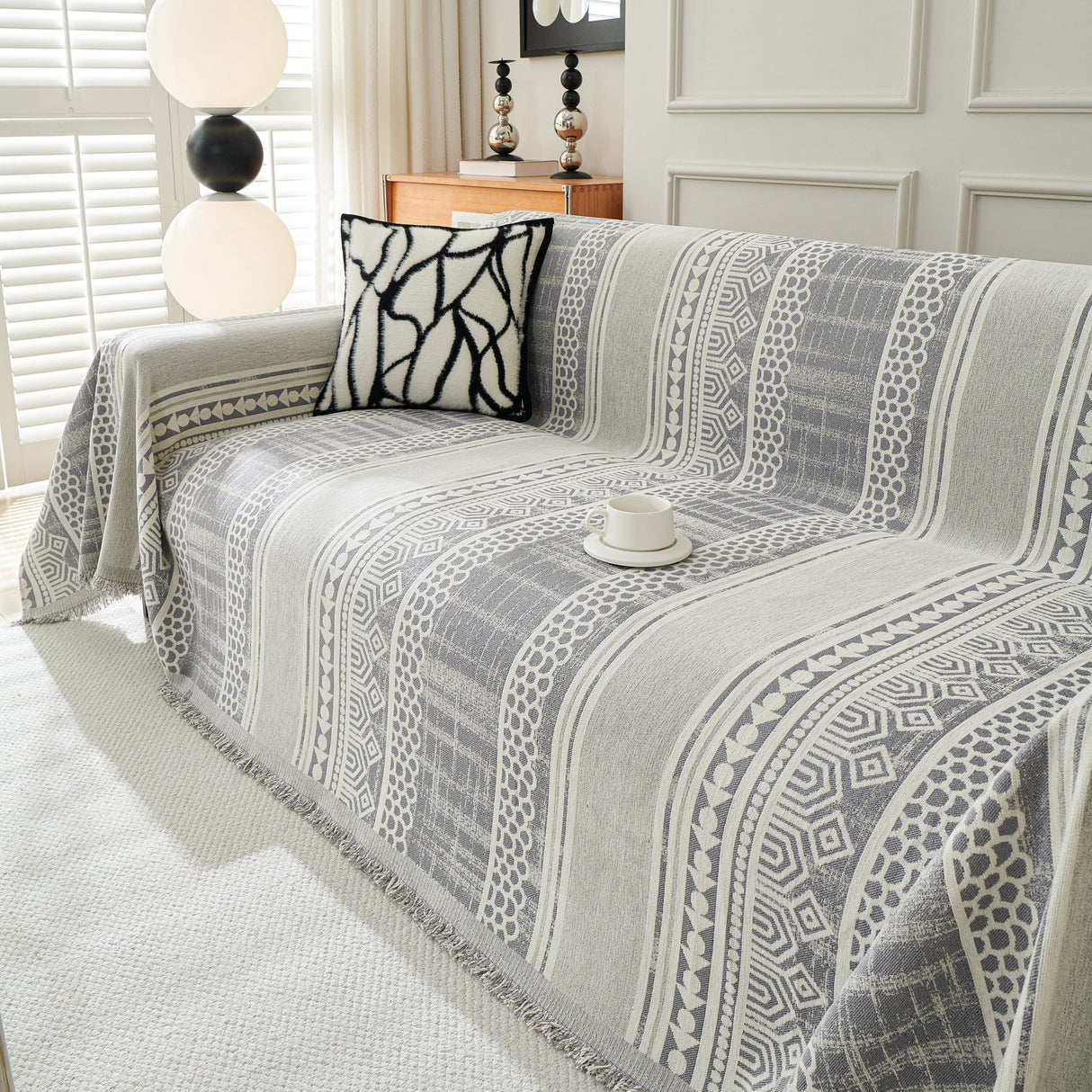 Chenille Sofa Cover Throw Blanket, Boho Geometric Scratch Proof Couch Protector