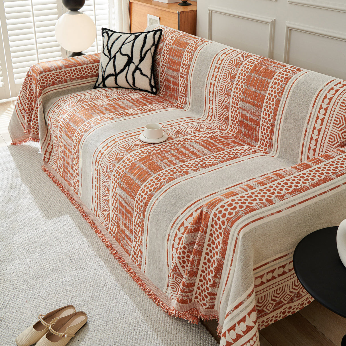 Chenille Sofa Cover Throw Blanket, Boho Geometric Scratch Proof Couch Protector