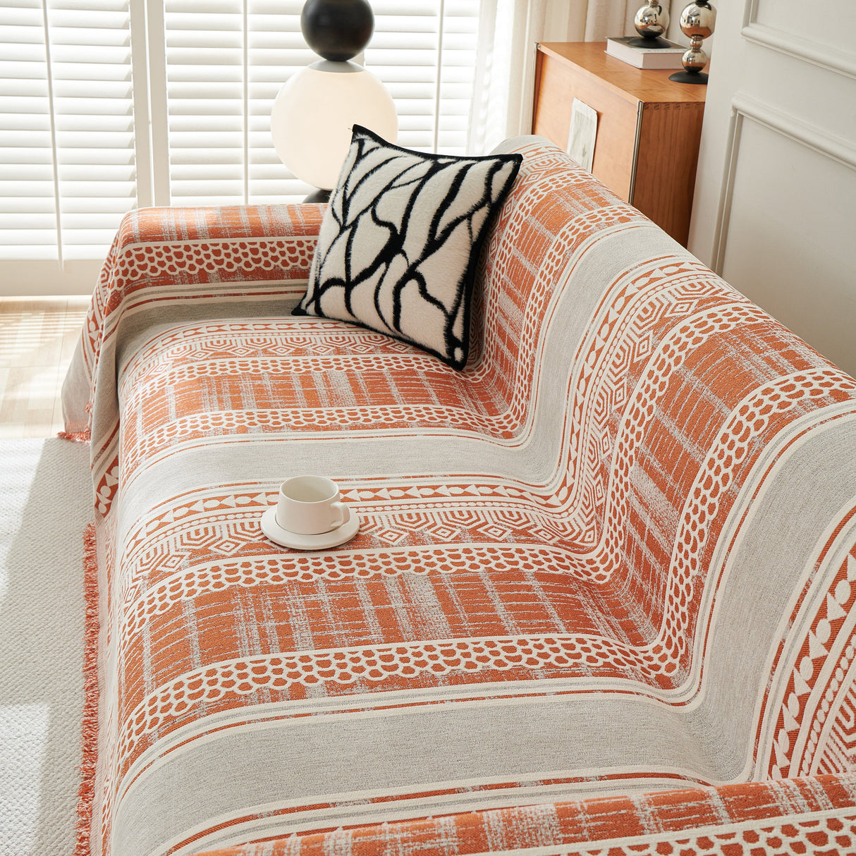 Chenille Sofa Cover Throw Blanket, Boho Geometric Scratch Proof Couch Protector