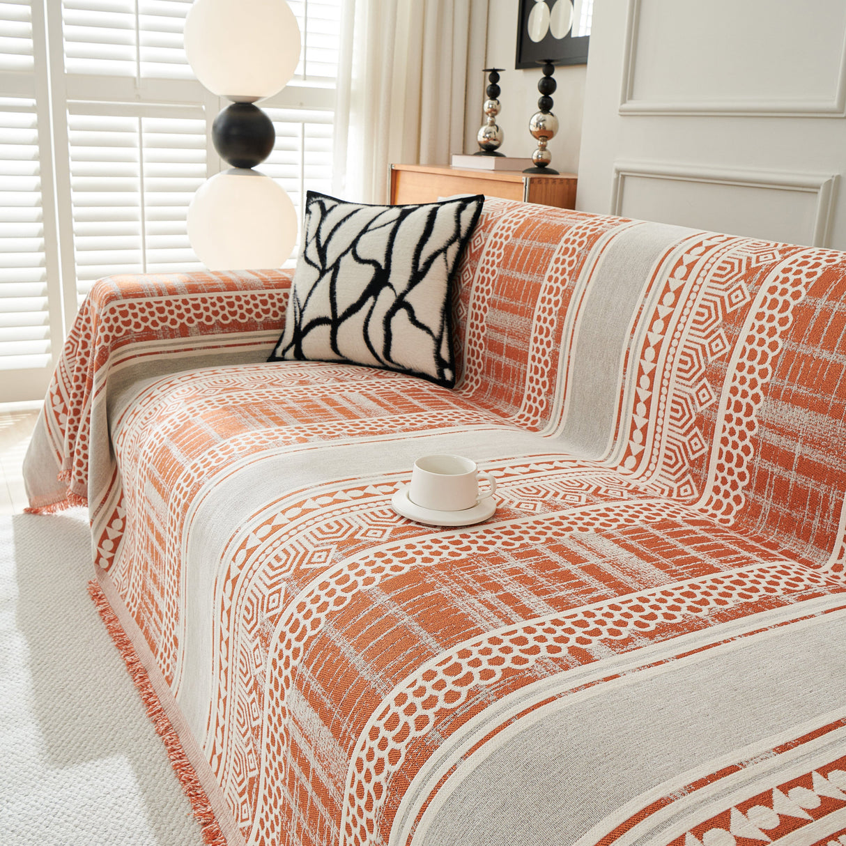 Chenille Sofa Cover Throw Blanket, Boho Geometric Scratch Proof Couch Protector