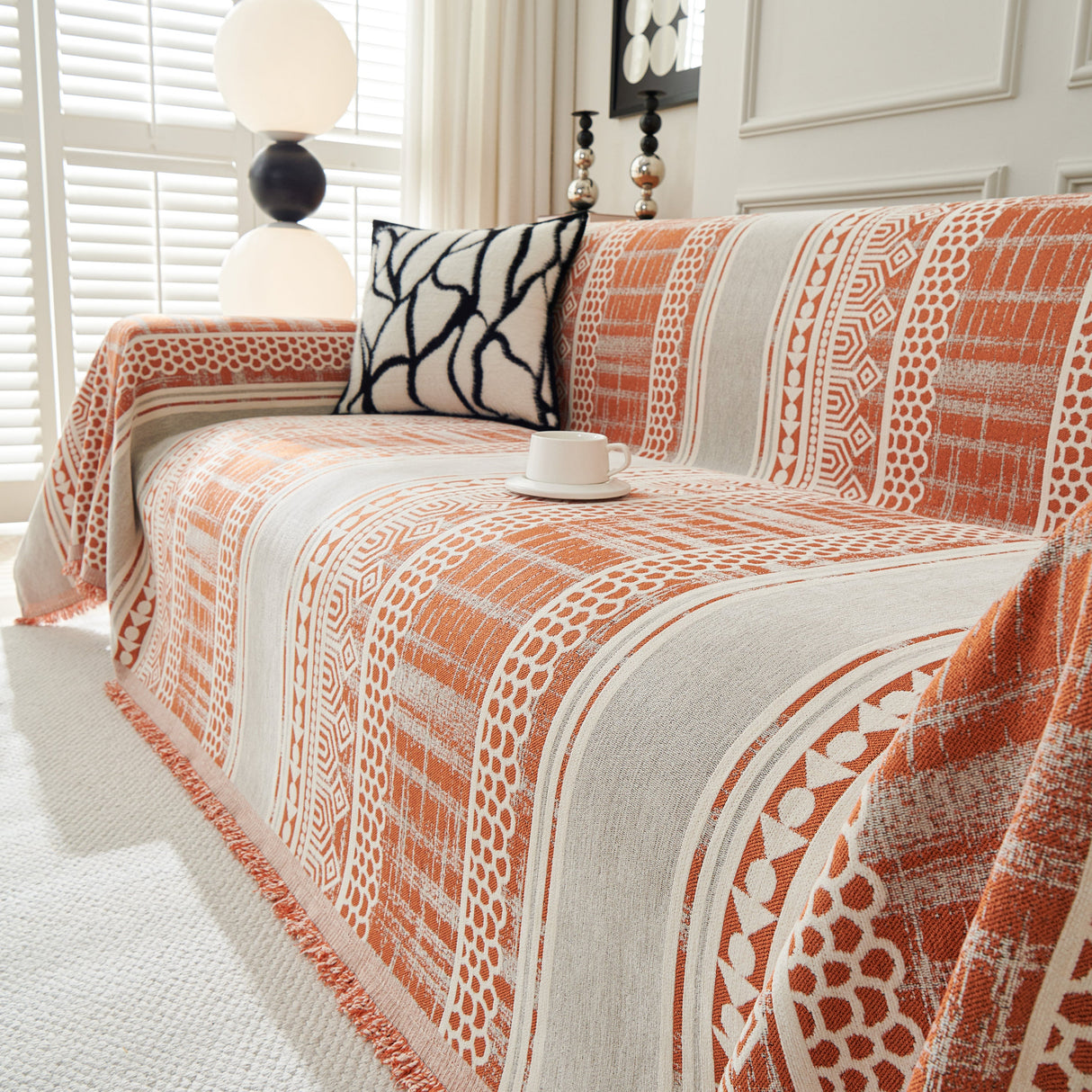 Chenille Sofa Cover Throw Blanket, Boho Geometric Scratch Proof Couch Protector