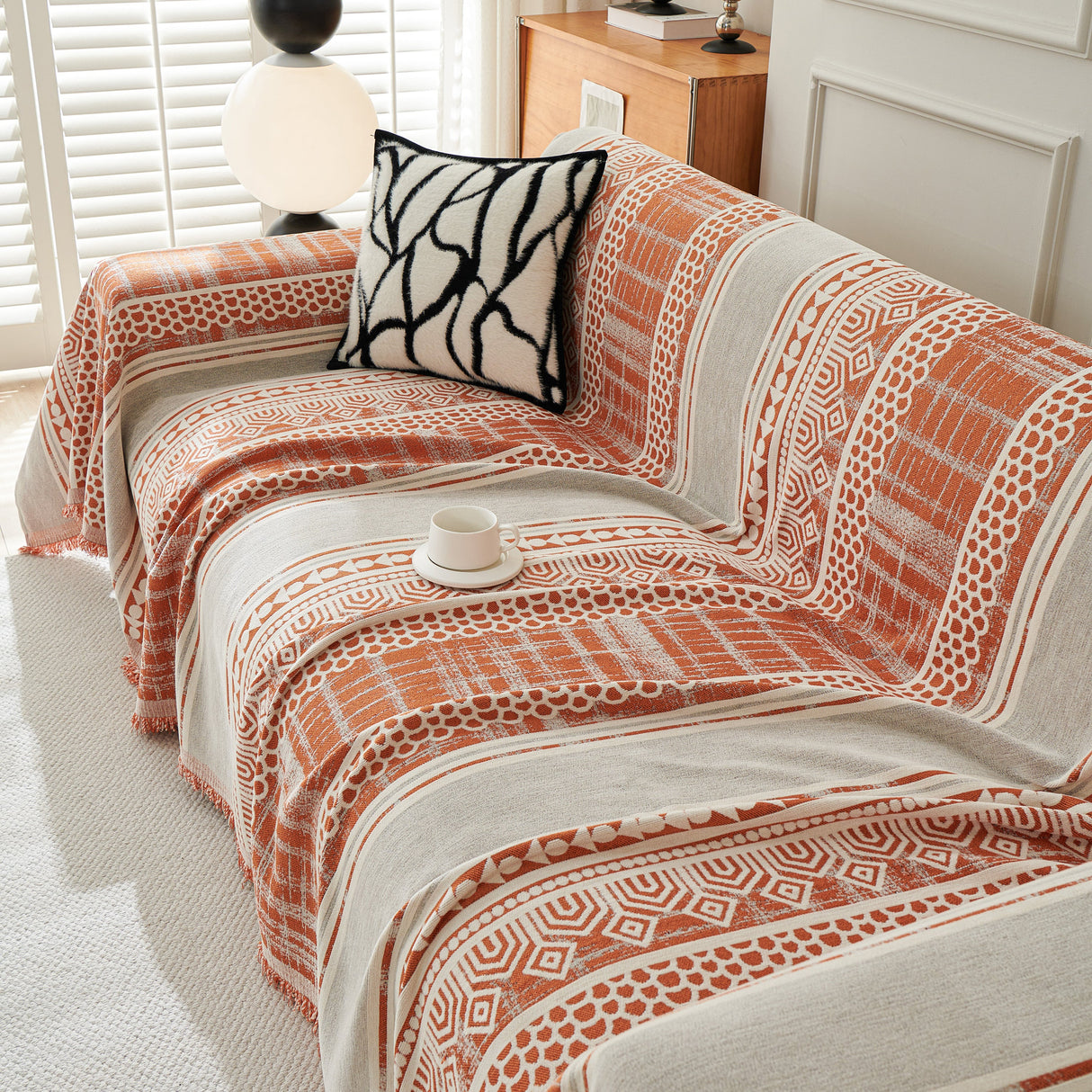 Chenille Sofa Cover Throw Blanket, Boho Geometric Scratch Proof Couch Protector