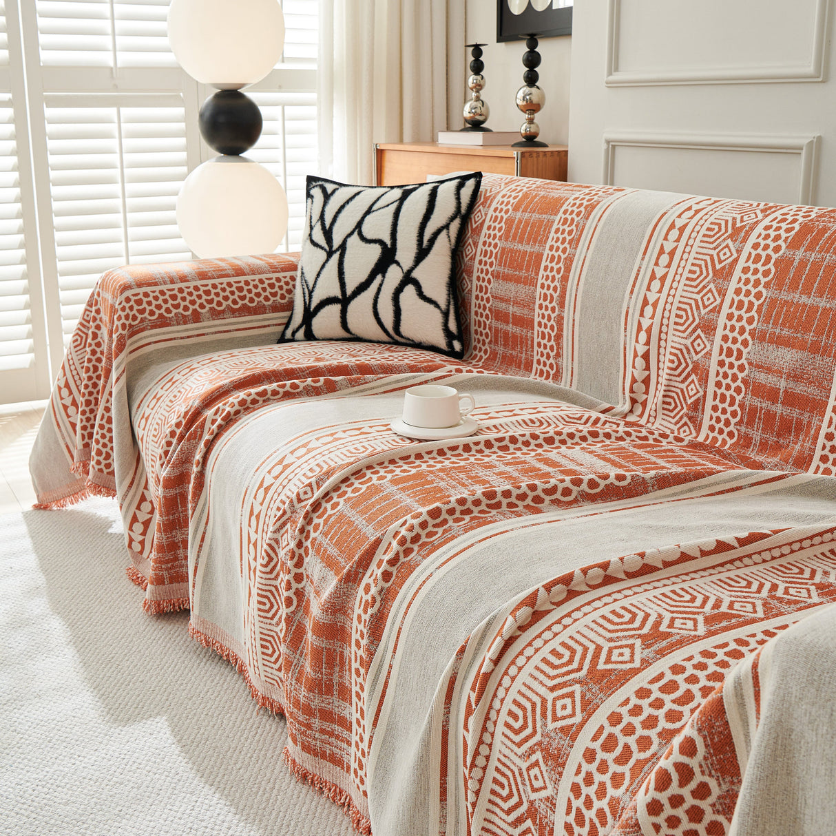 Chenille Sofa Cover Throw Blanket, Boho Geometric Scratch Proof Couch Protector