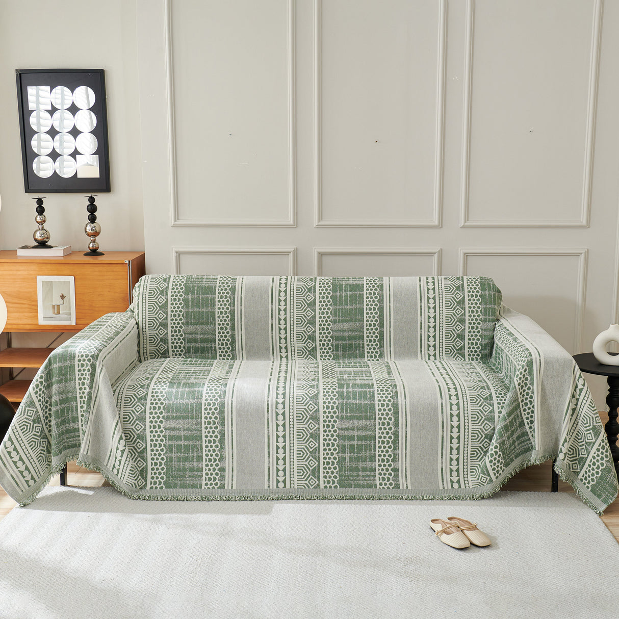 Chenille Sofa Cover Throw Blanket, Boho Geometric Scratch Proof Couch Protector