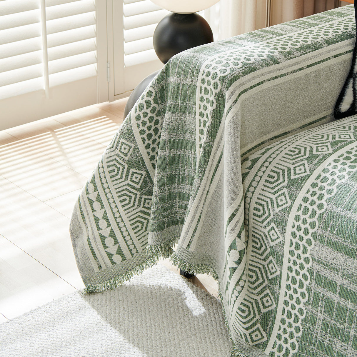 Chenille Sofa Cover Throw Blanket, Boho Geometric Scratch Proof Couch Protector