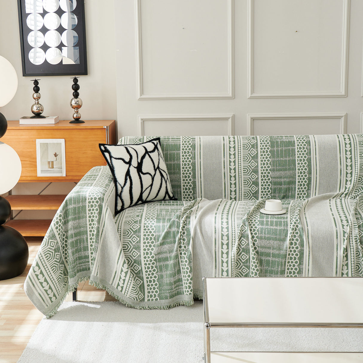 Chenille Sofa Cover Throw Blanket, Boho Geometric Scratch Proof Couch Protector