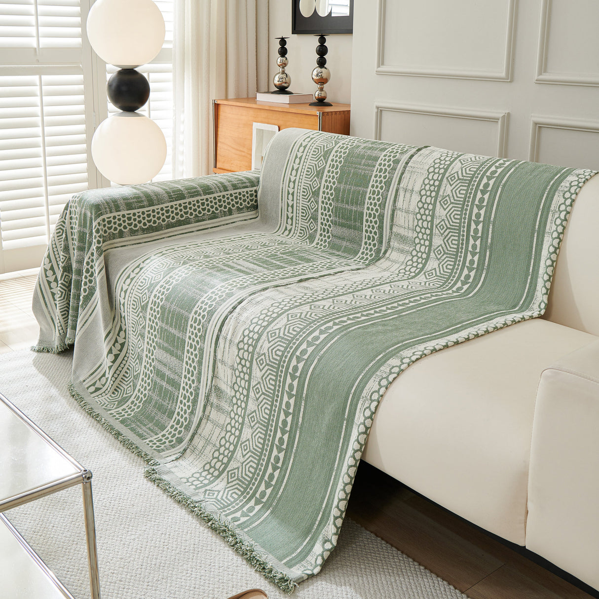 Chenille Sofa Cover Throw Blanket, Boho Geometric Scratch Proof Couch Protector
