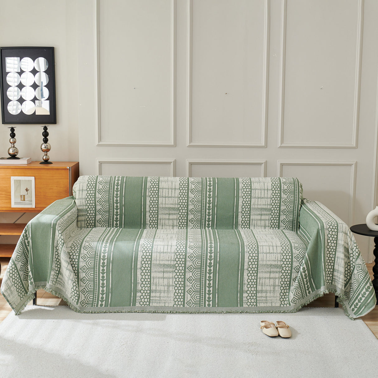 Chenille Sofa Cover Throw Blanket, Boho Geometric Scratch Proof Couch Protector