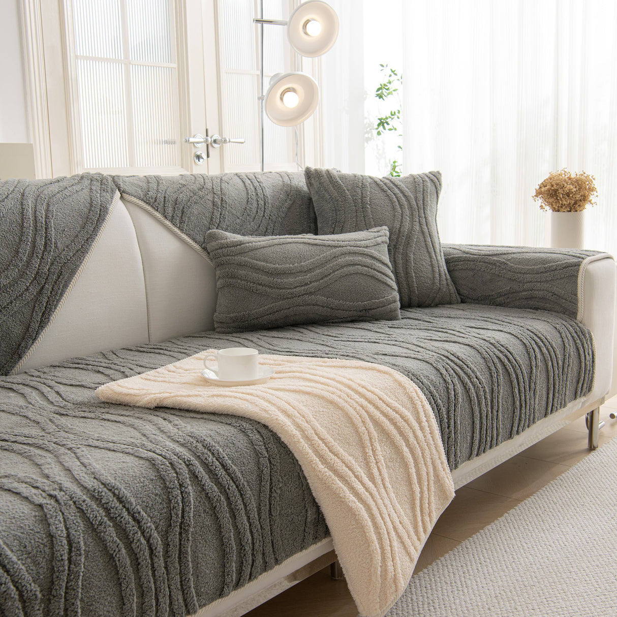 Winter Thickened Non-slip Blanket, Three-Dimensional Embossed Cotton Velvet Sofa Cover