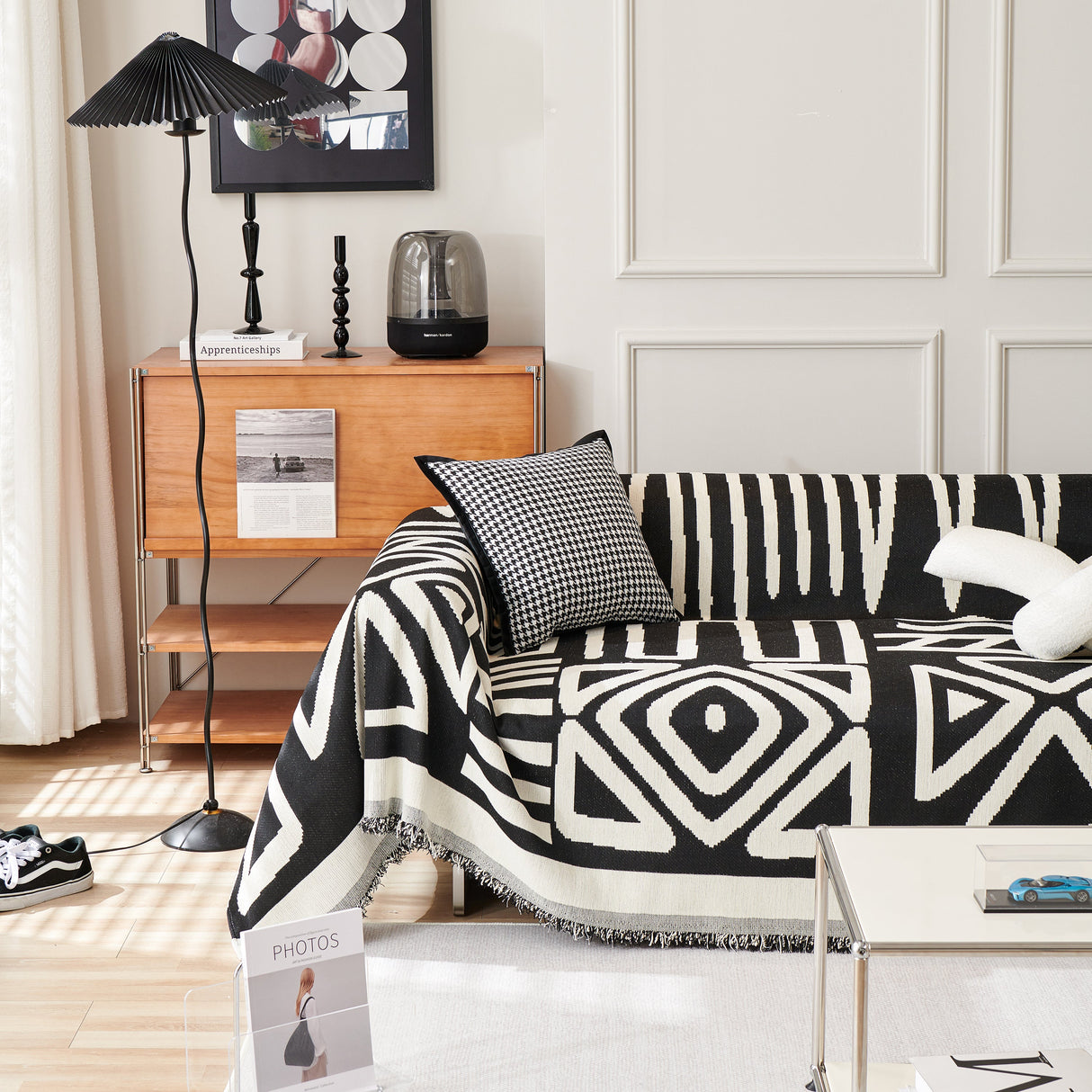 Chenille Geometric Sofa Throw Blanket, Boho Washable Furniture Throw Covers for Sofa