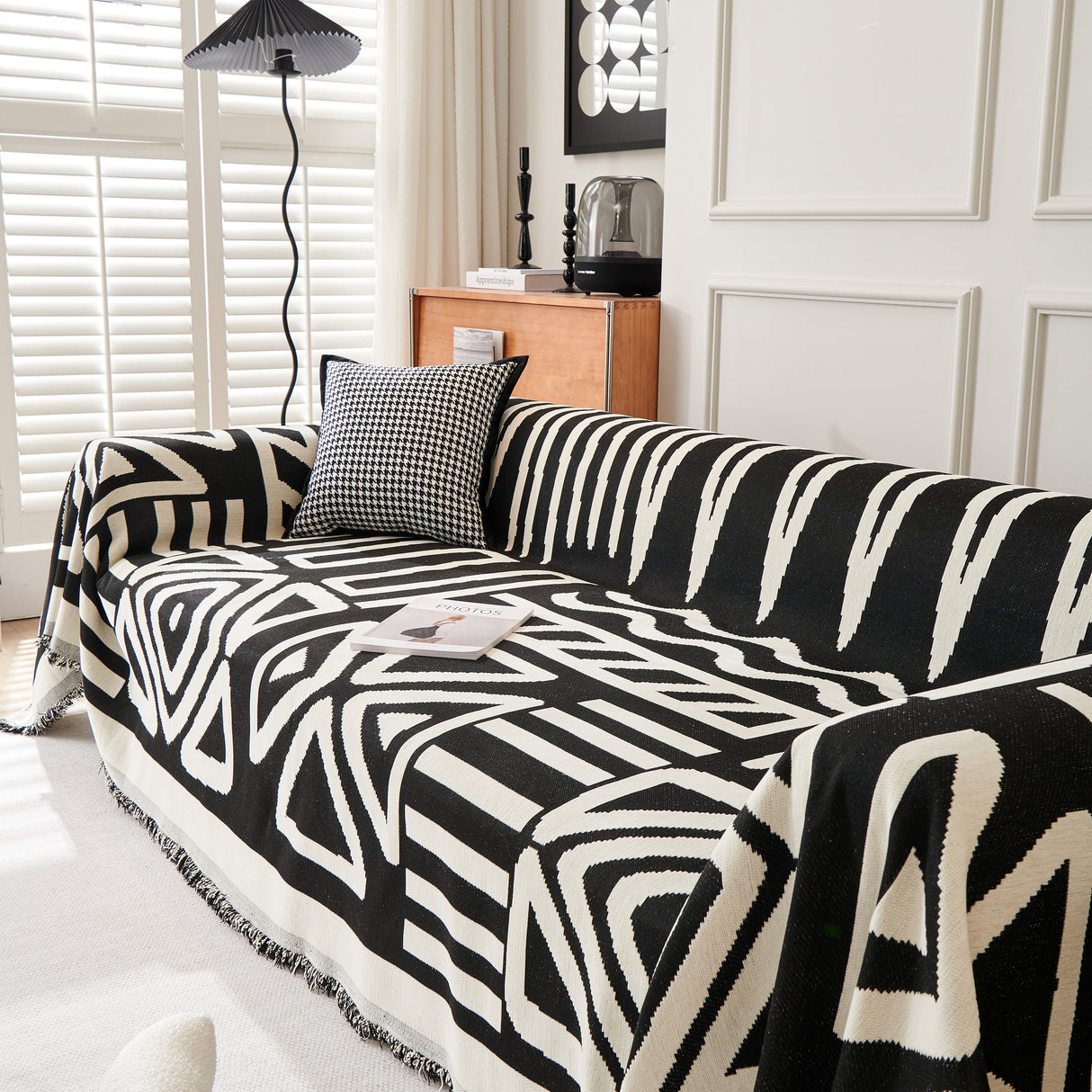 Chenille Geometric Sofa Throw Blanket, Boho Washable Furniture Throw Covers for Sofa