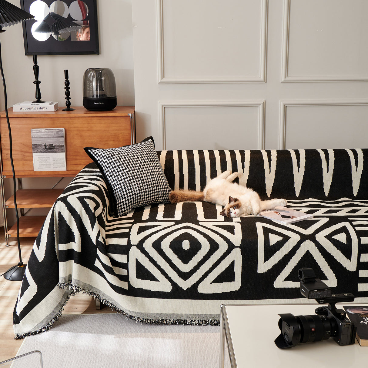 Chenille Geometric Sofa Throw Blanket, Boho Washable Furniture Throw Covers for Sofa