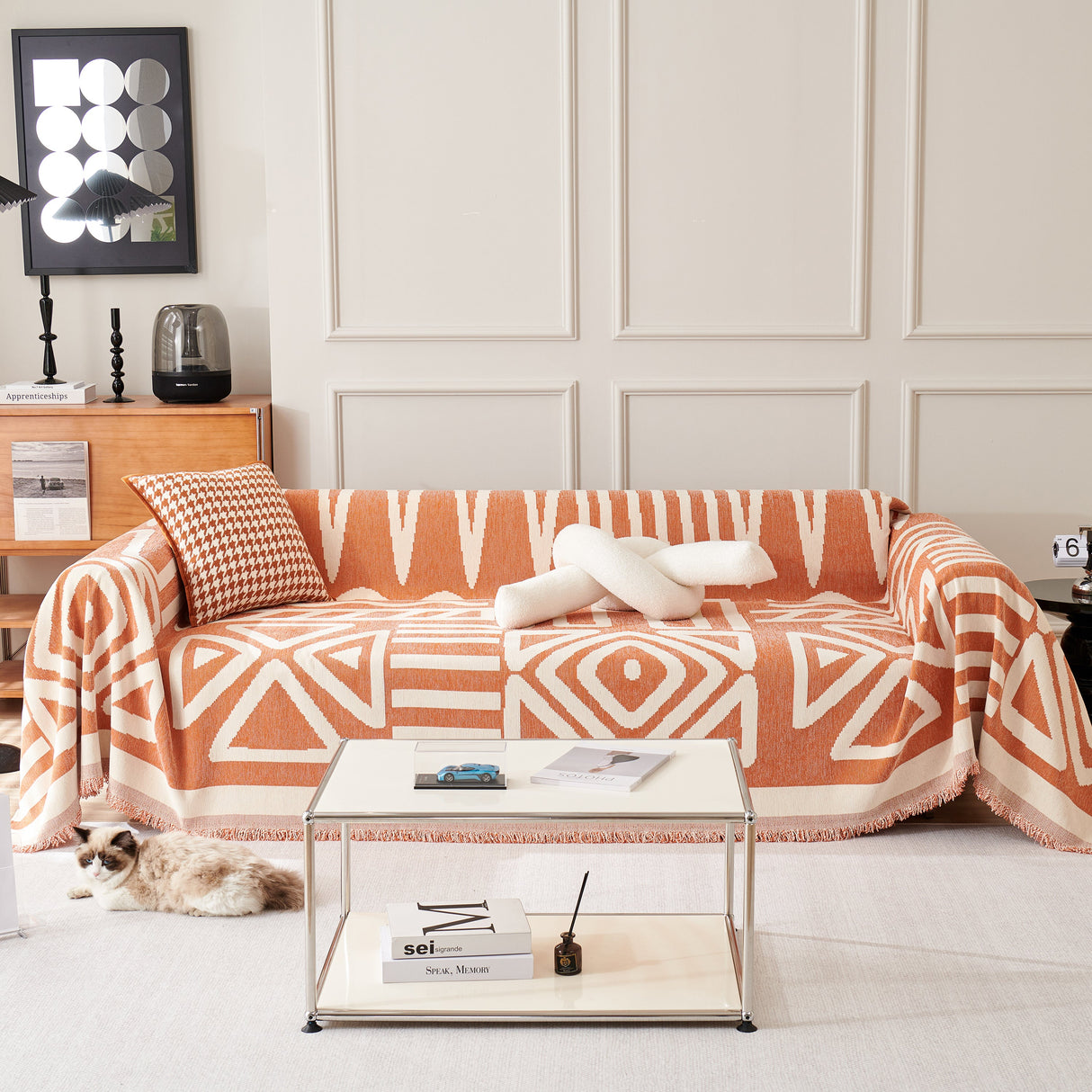 Chenille Geometric Sofa Throw Blanket, Boho Washable Furniture Throw Covers for Sofa