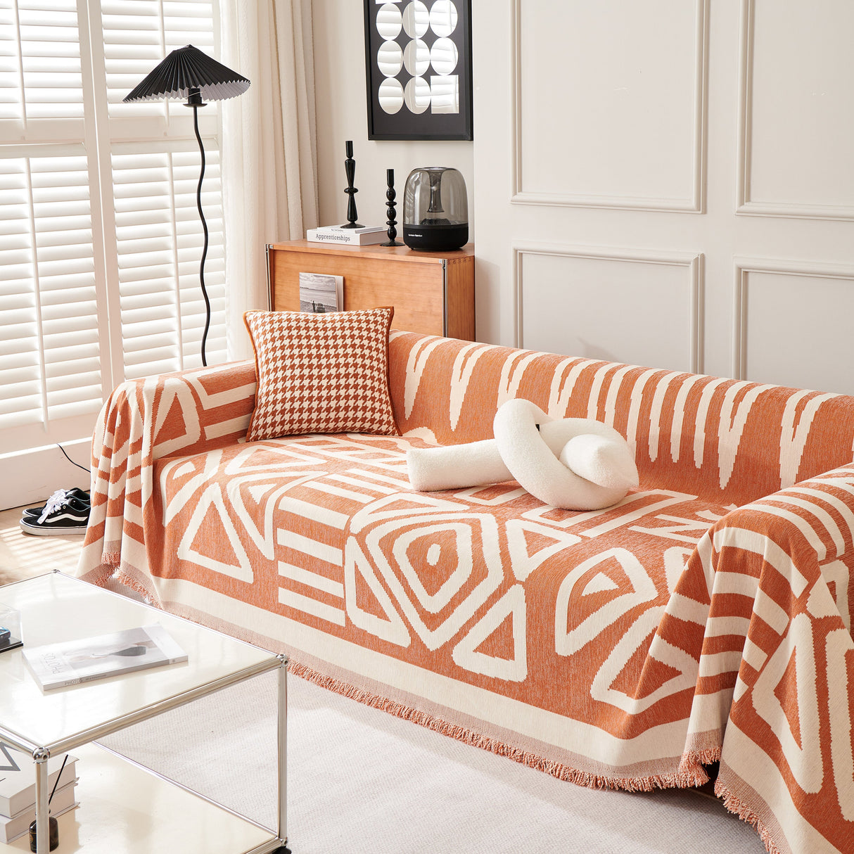 Chenille Geometric Sofa Throw Blanket, Boho Washable Furniture Throw Covers for Sofa