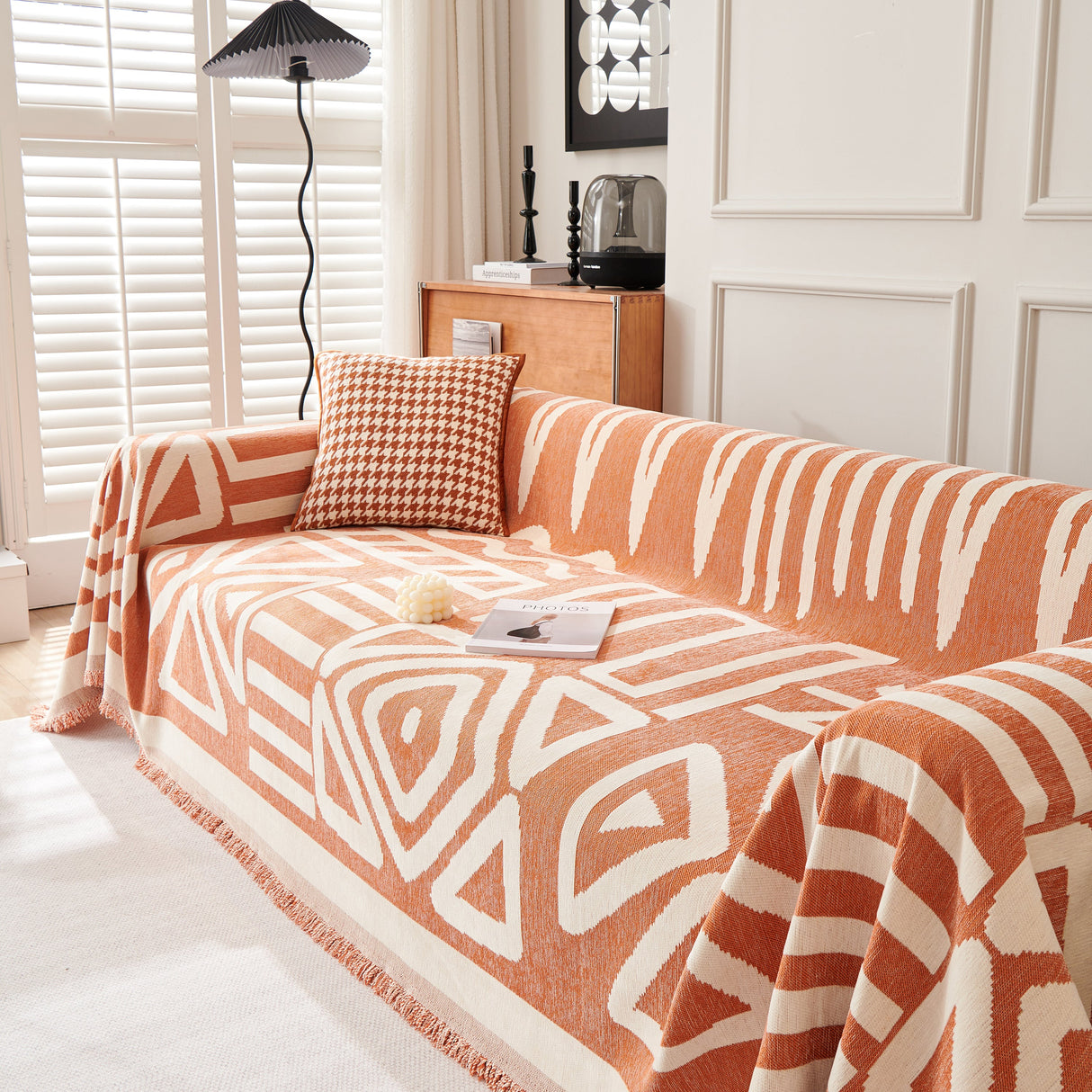 Chenille Geometric Sofa Throw Blanket, Boho Washable Furniture Throw Covers for Sofa