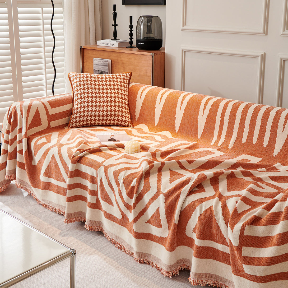 Chenille Geometric Sofa Throw Blanket, Boho Washable Furniture Throw Covers for Sofa