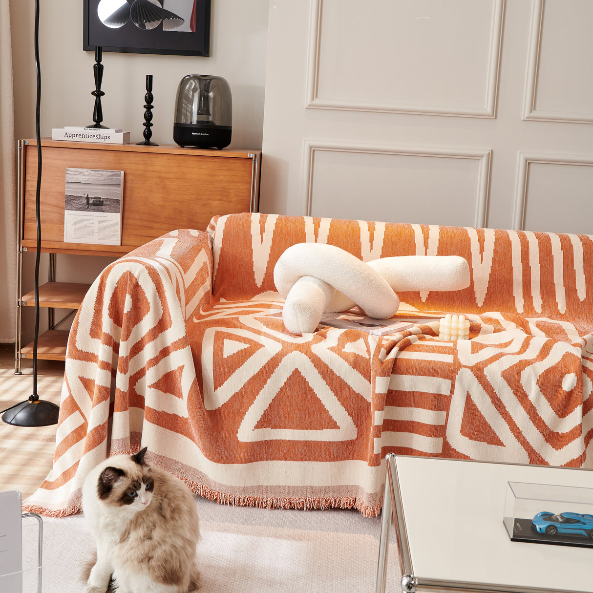 Chenille Geometric Sofa Throw Blanket, Boho Washable Furniture Throw Covers for Sofa