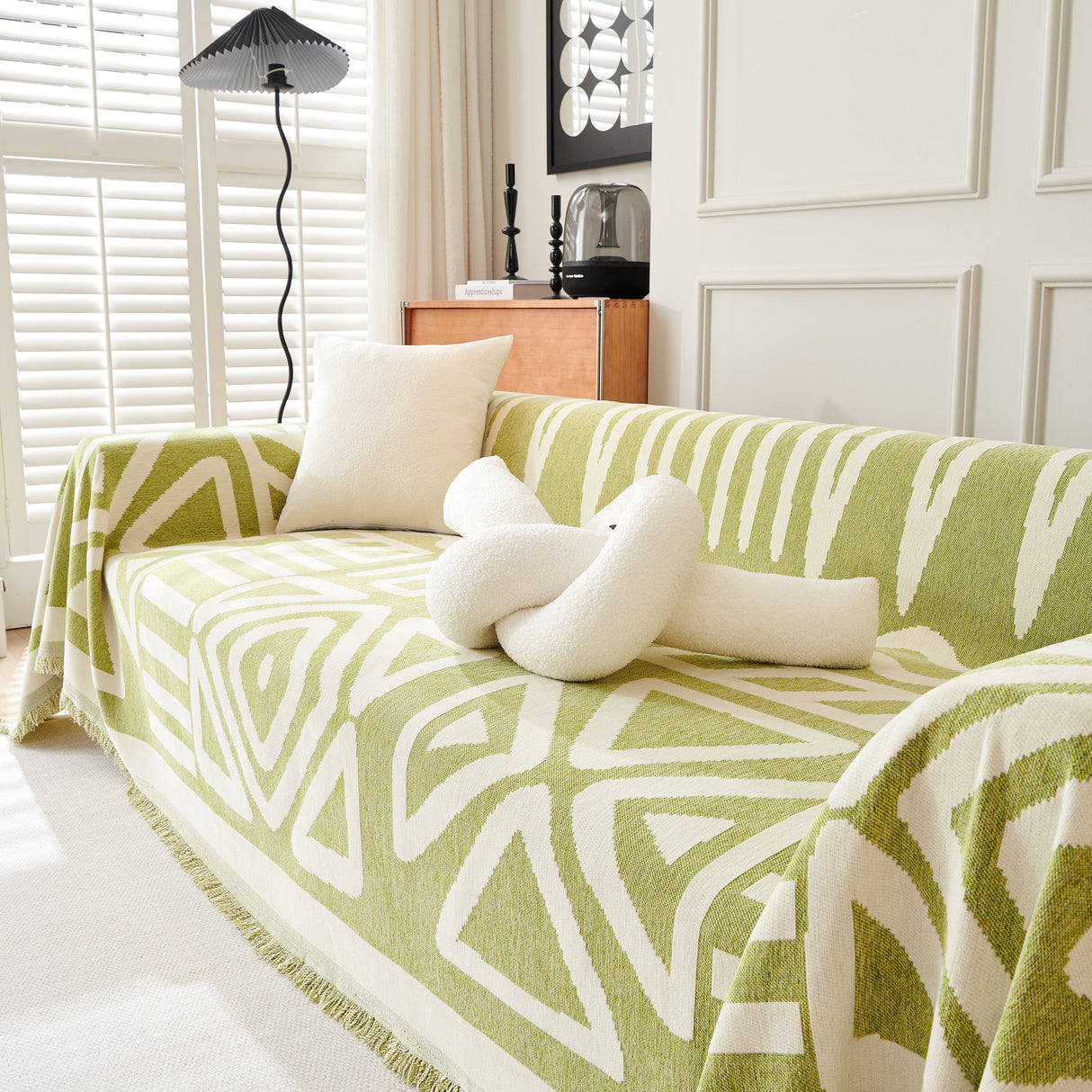 Chenille Geometric Sofa Throw Blanket, Boho Washable Furniture Throw Covers for Sofa