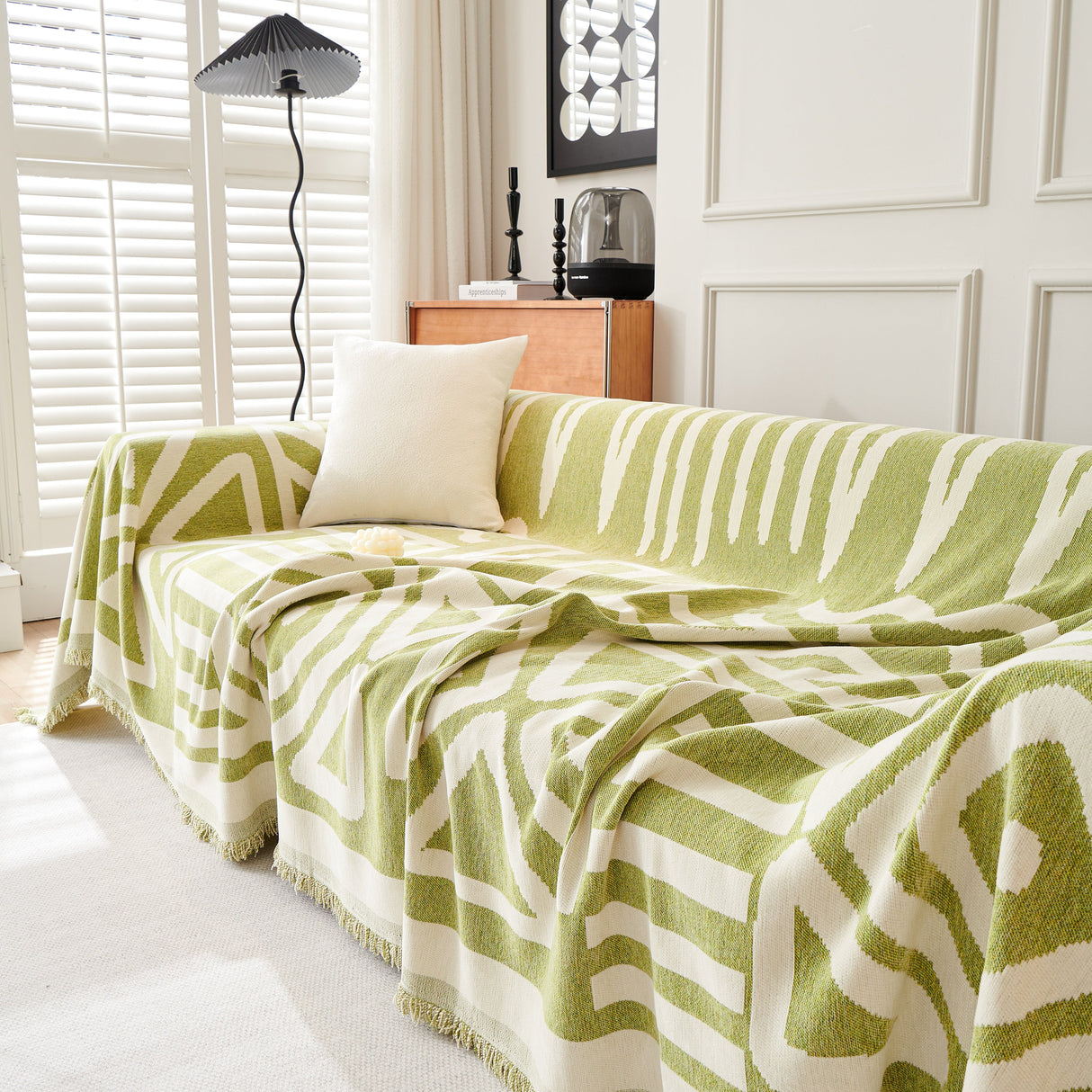 Chenille Geometric Sofa Throw Blanket, Boho Washable Furniture Throw Covers for Sofa