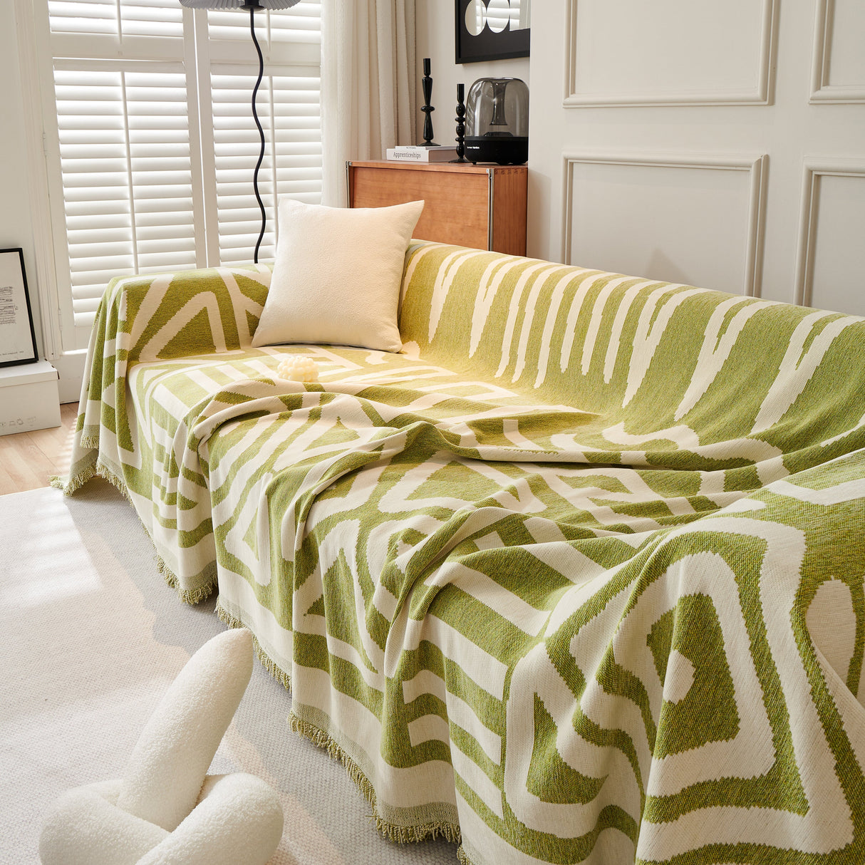 Chenille Geometric Sofa Throw Blanket, Boho Washable Furniture Throw Covers for Sofa