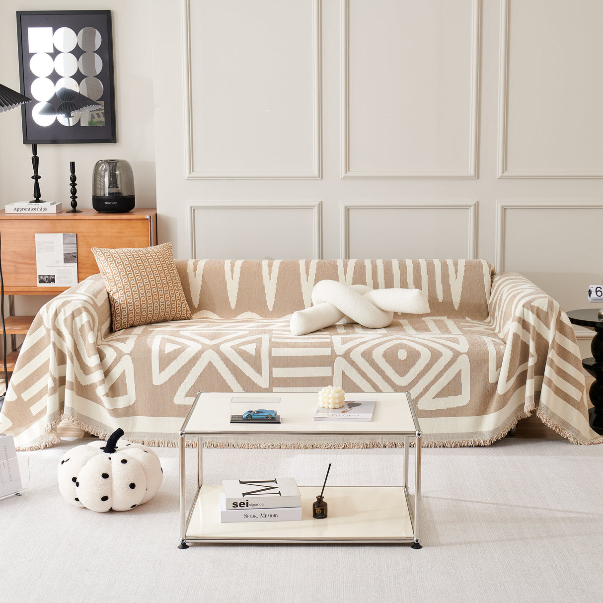 Chenille Geometric Sofa Throw Blanket, Boho Washable Furniture Throw Covers for Sofa