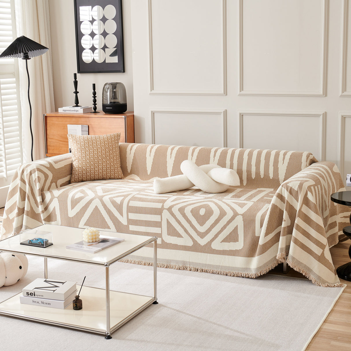 Chenille Geometric Sofa Throw Blanket, Boho Washable Furniture Throw Covers for Sofa